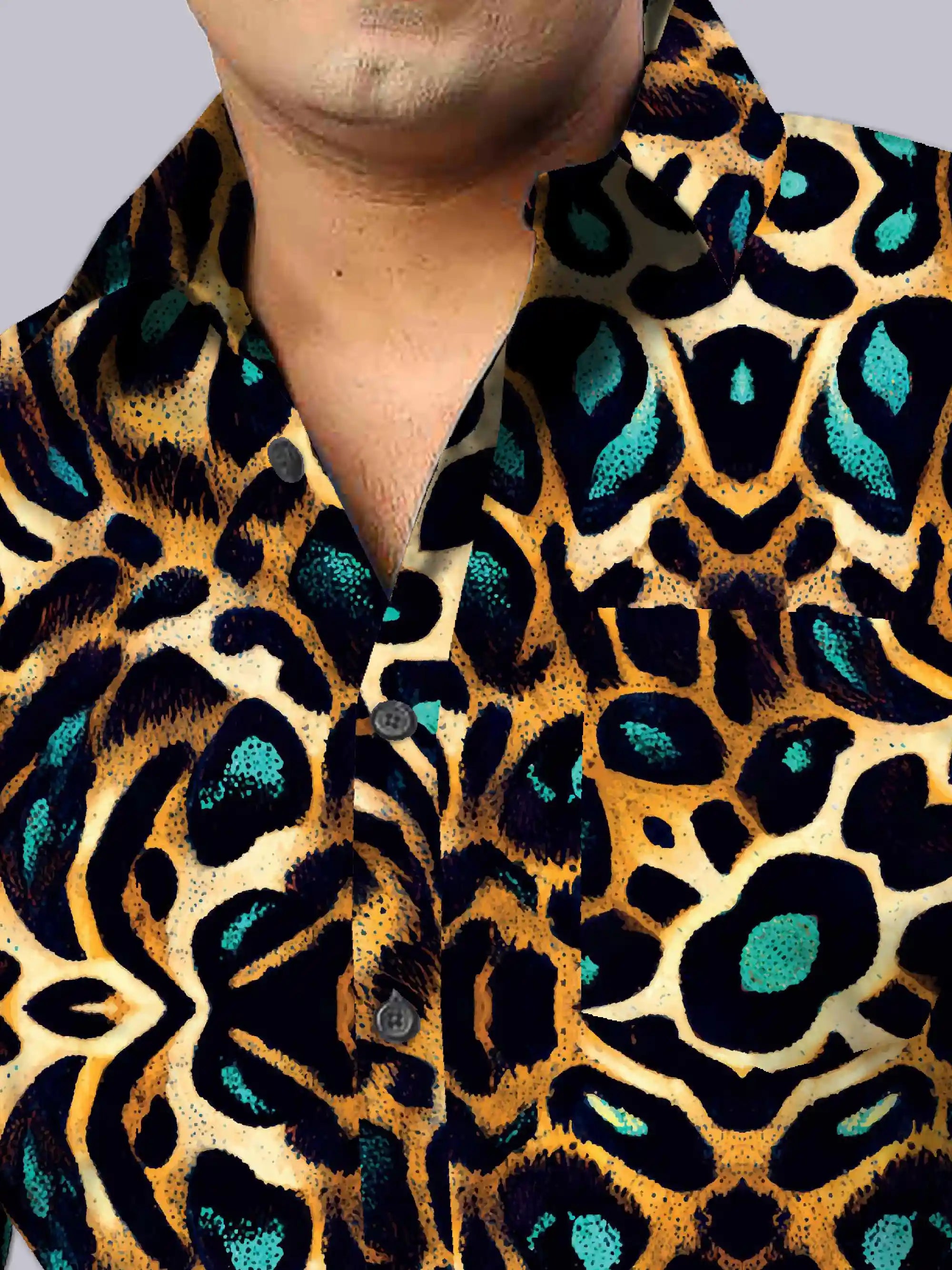 Bright Leopard Skin Digital Printed Men's Plus Size Full Sleeve Shirt