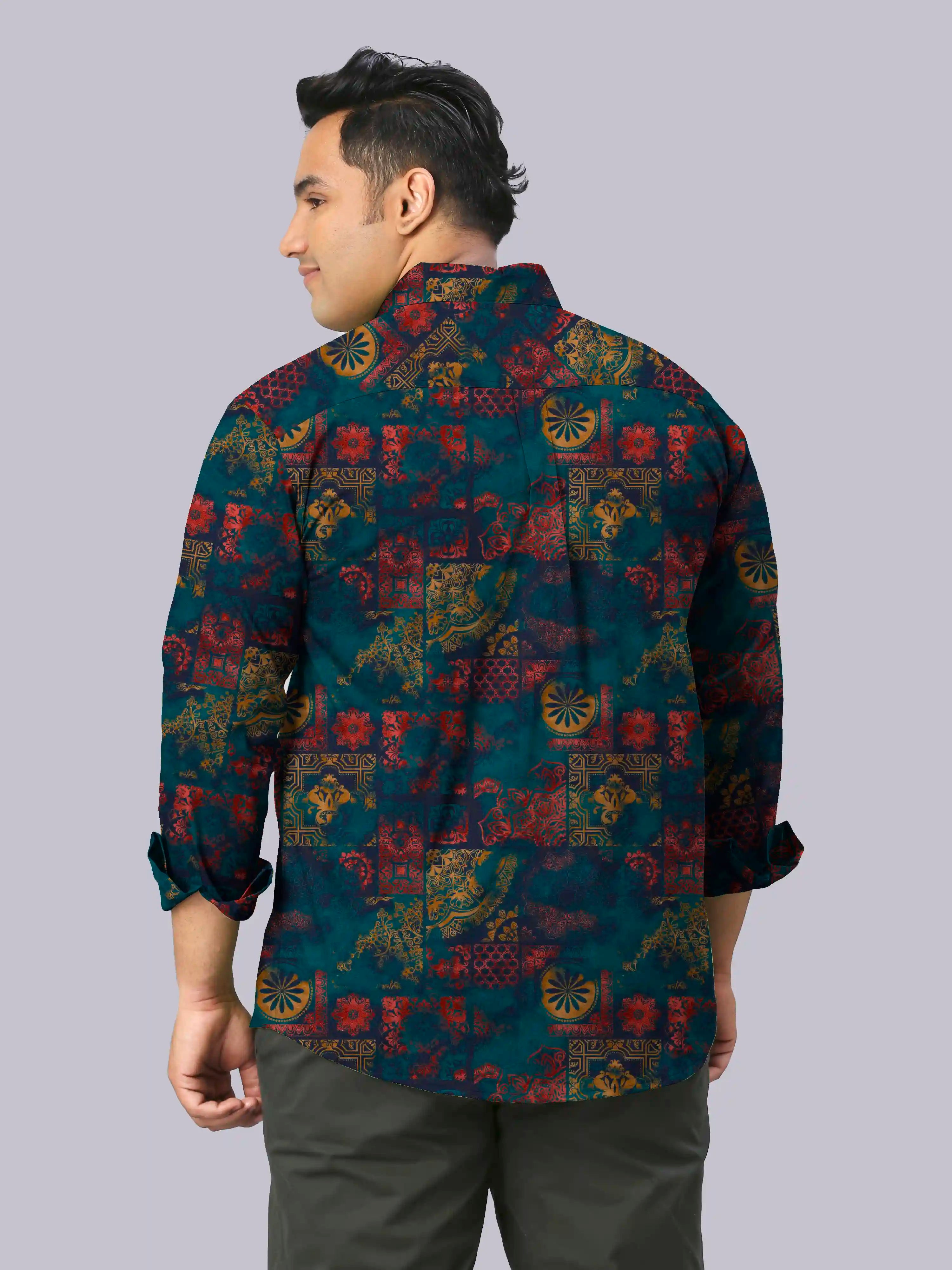 Mandala Pattern Digital Printed Men's Plus Size Full Sleeve Shirt