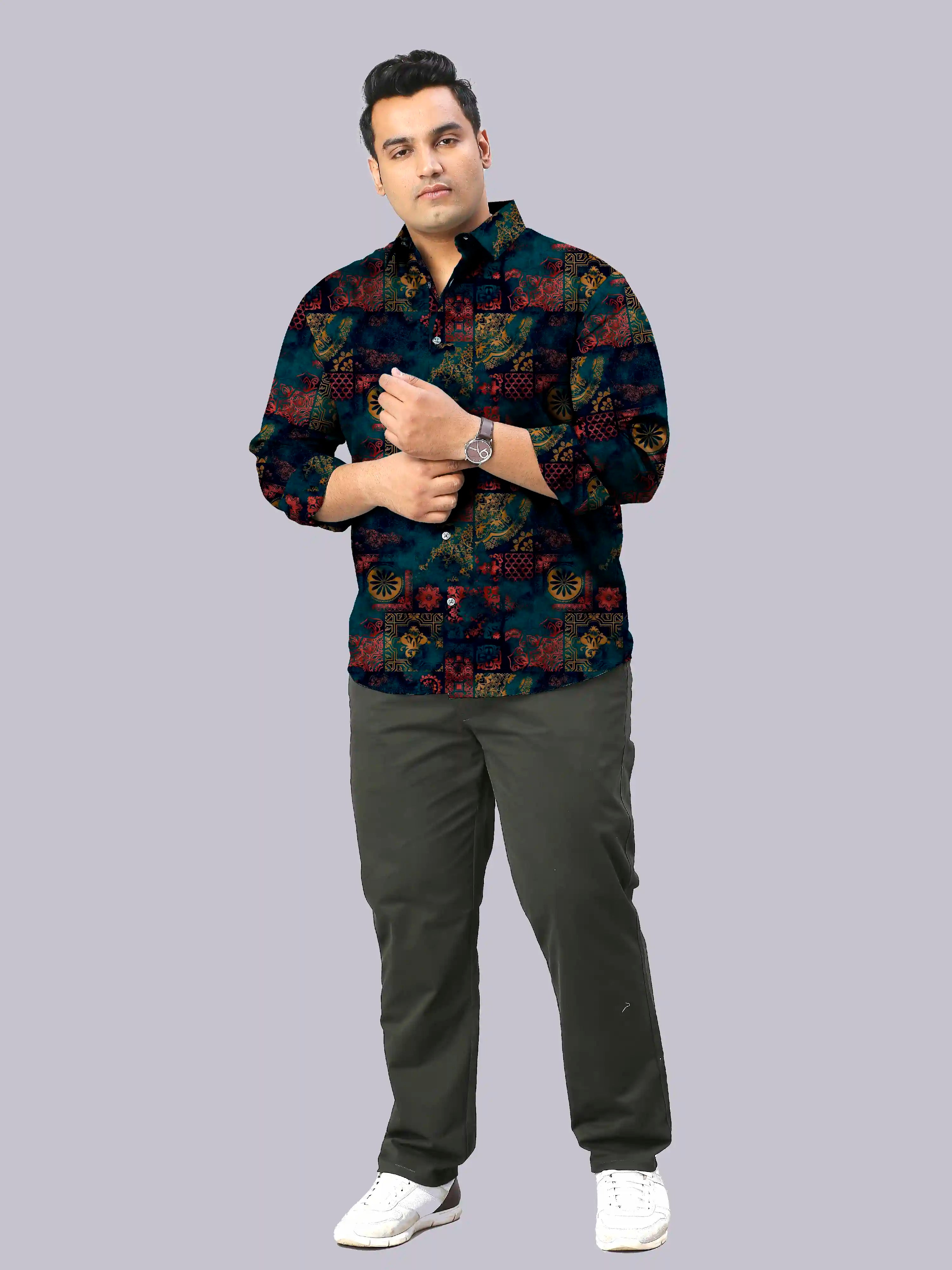 Mandala Pattern Digital Printed Men's Plus Size Full Sleeve Shirt
