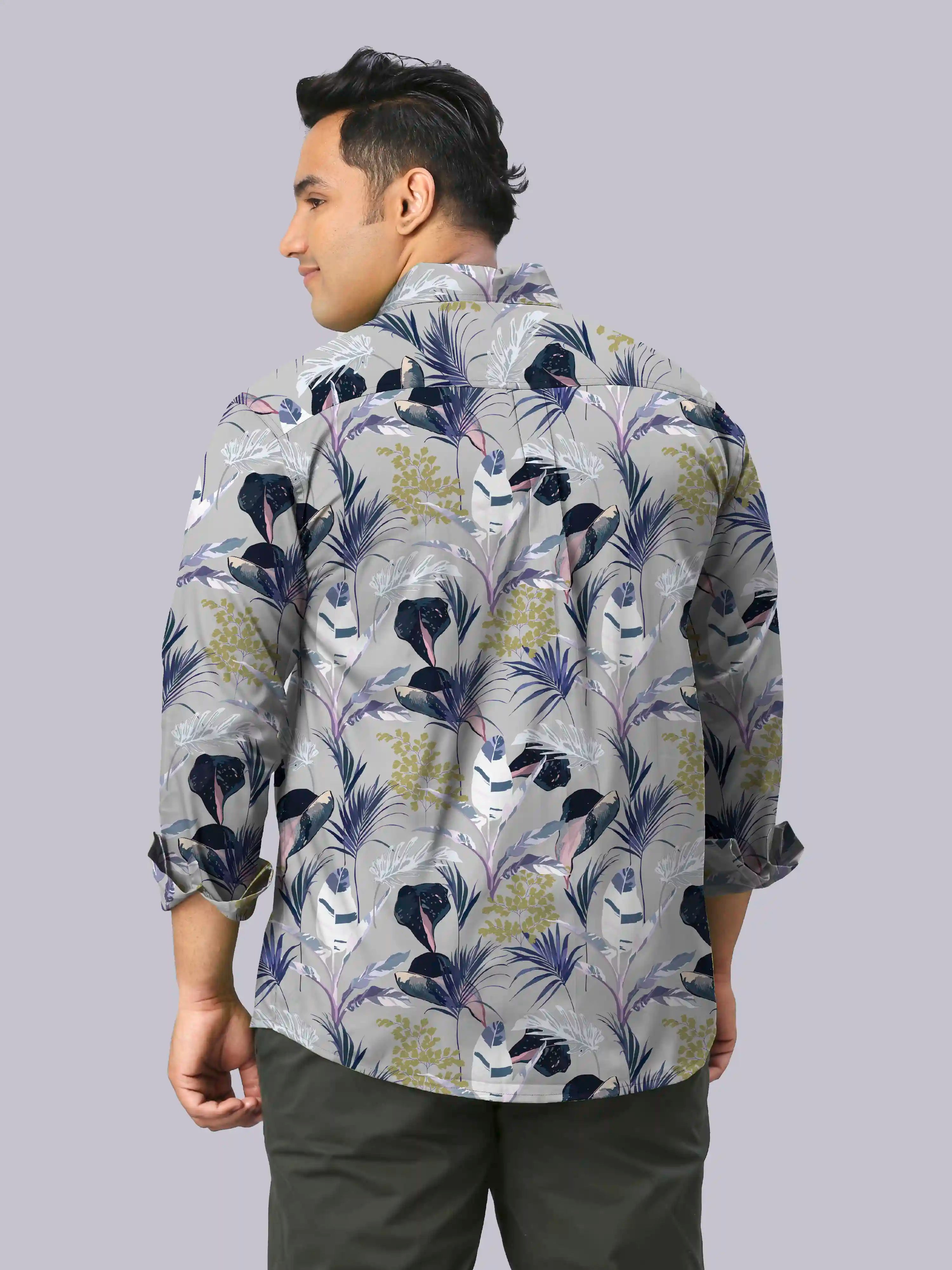 Exotic Leaves Digital Printed Men's Plus Size Full Sleeve Shirt
