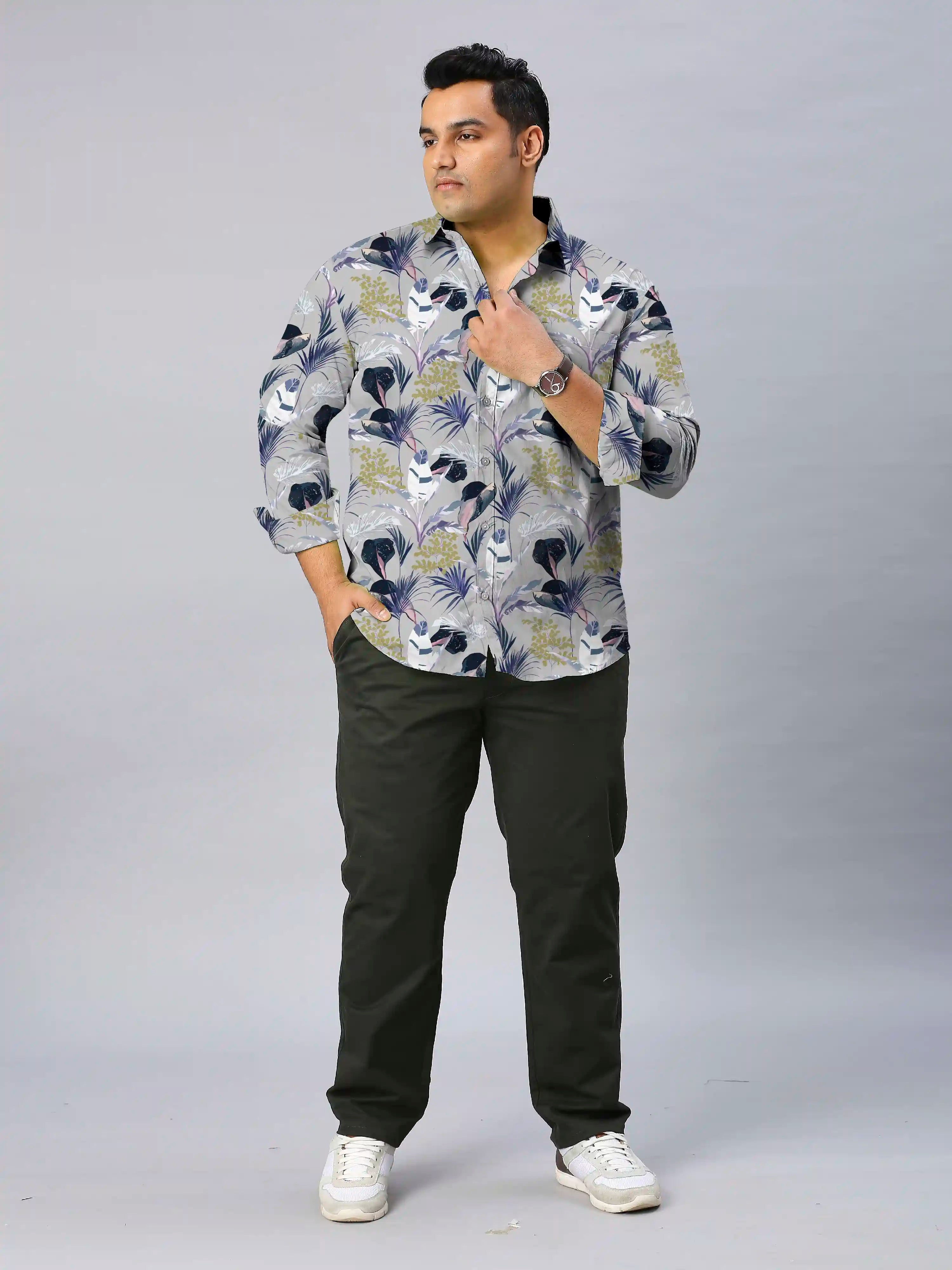 Exotic Leaves Digital Printed Men's Plus Size Full Sleeve Shirt