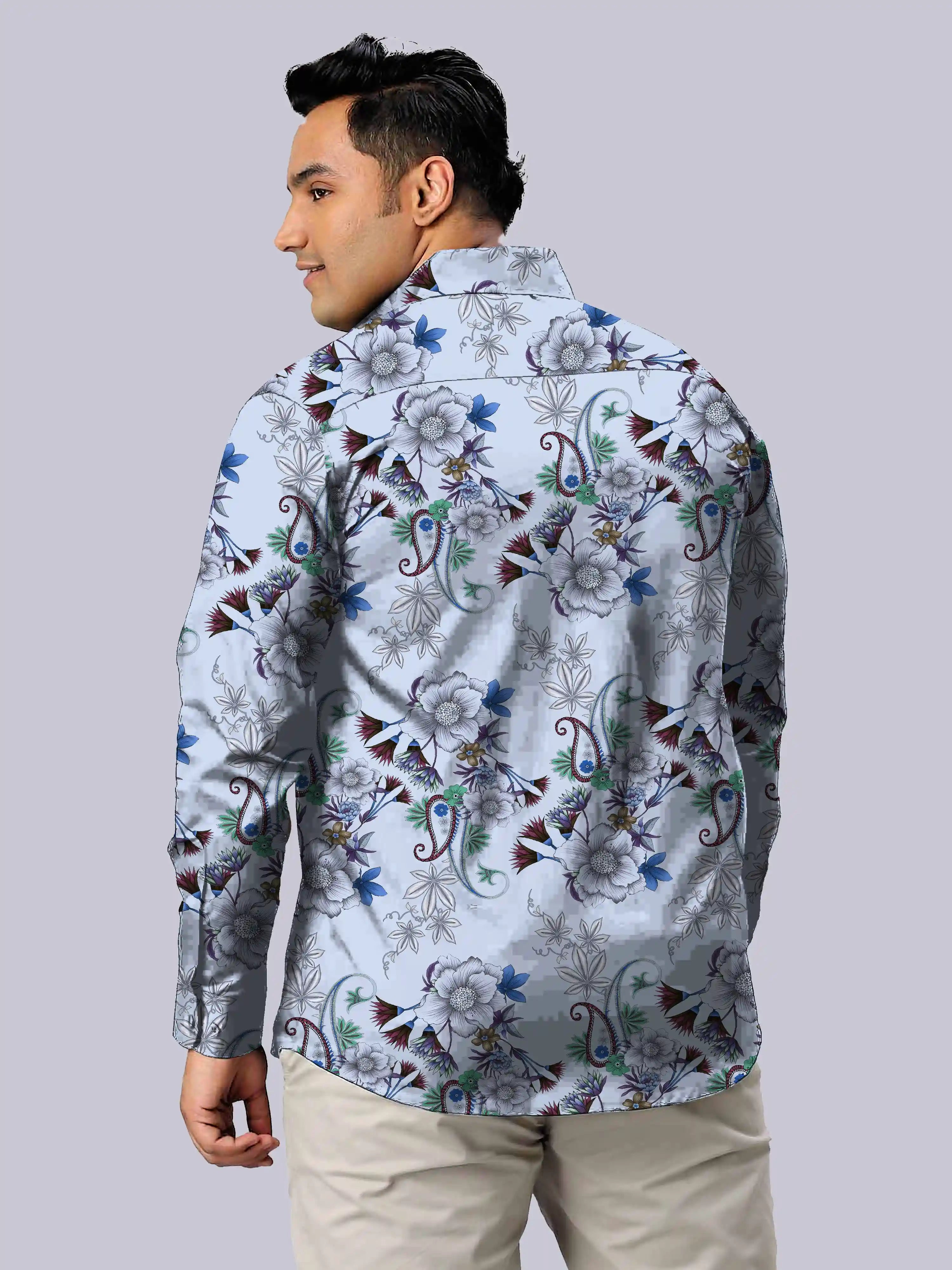 Stylized Flowers Digital Printed Men's Plus Size Full Sleeve Shirt