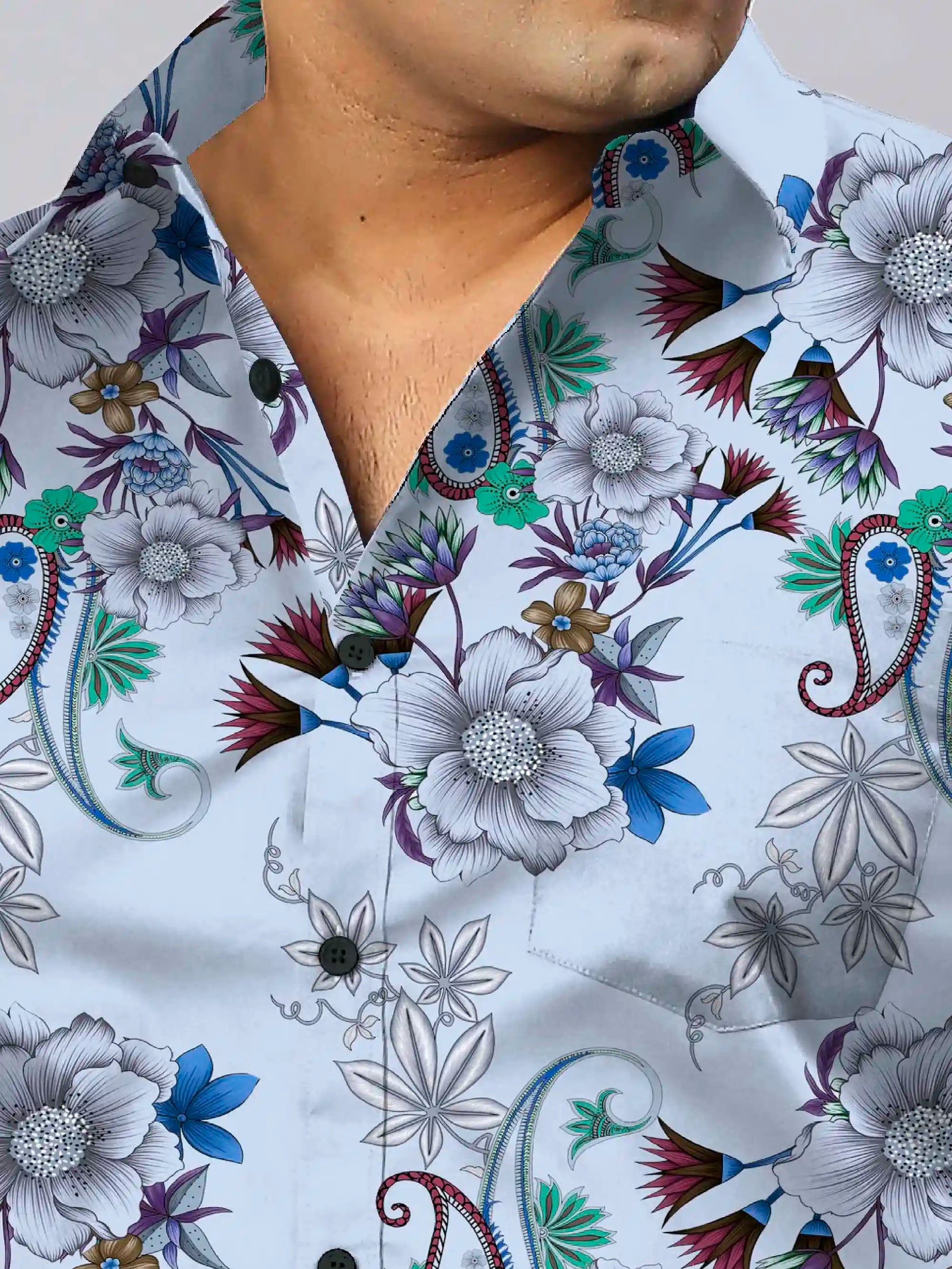 Stylized Flowers Digital Printed Men's Plus Size Full Sleeve Shirt