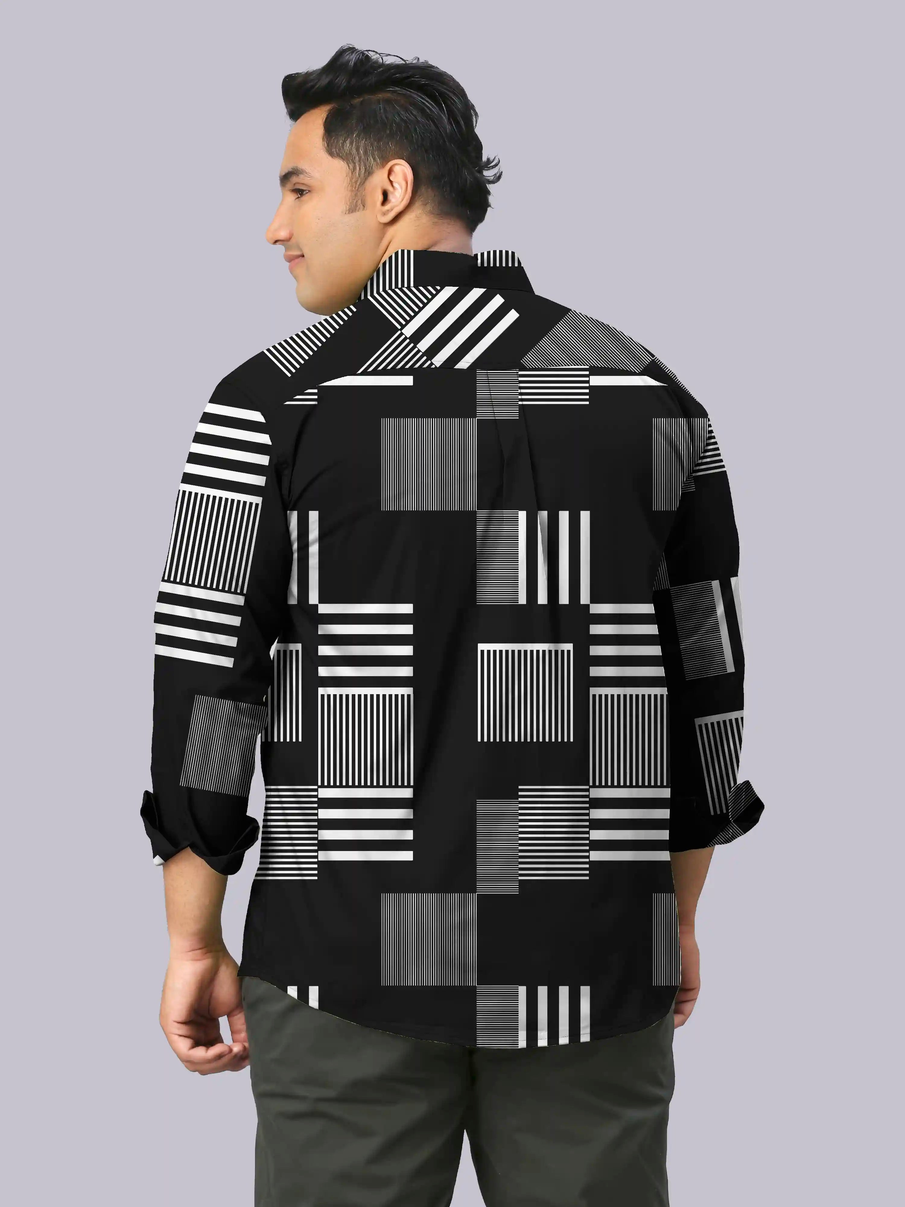 White Striking Printed Men's Plus Size Full Sleeve Shirt