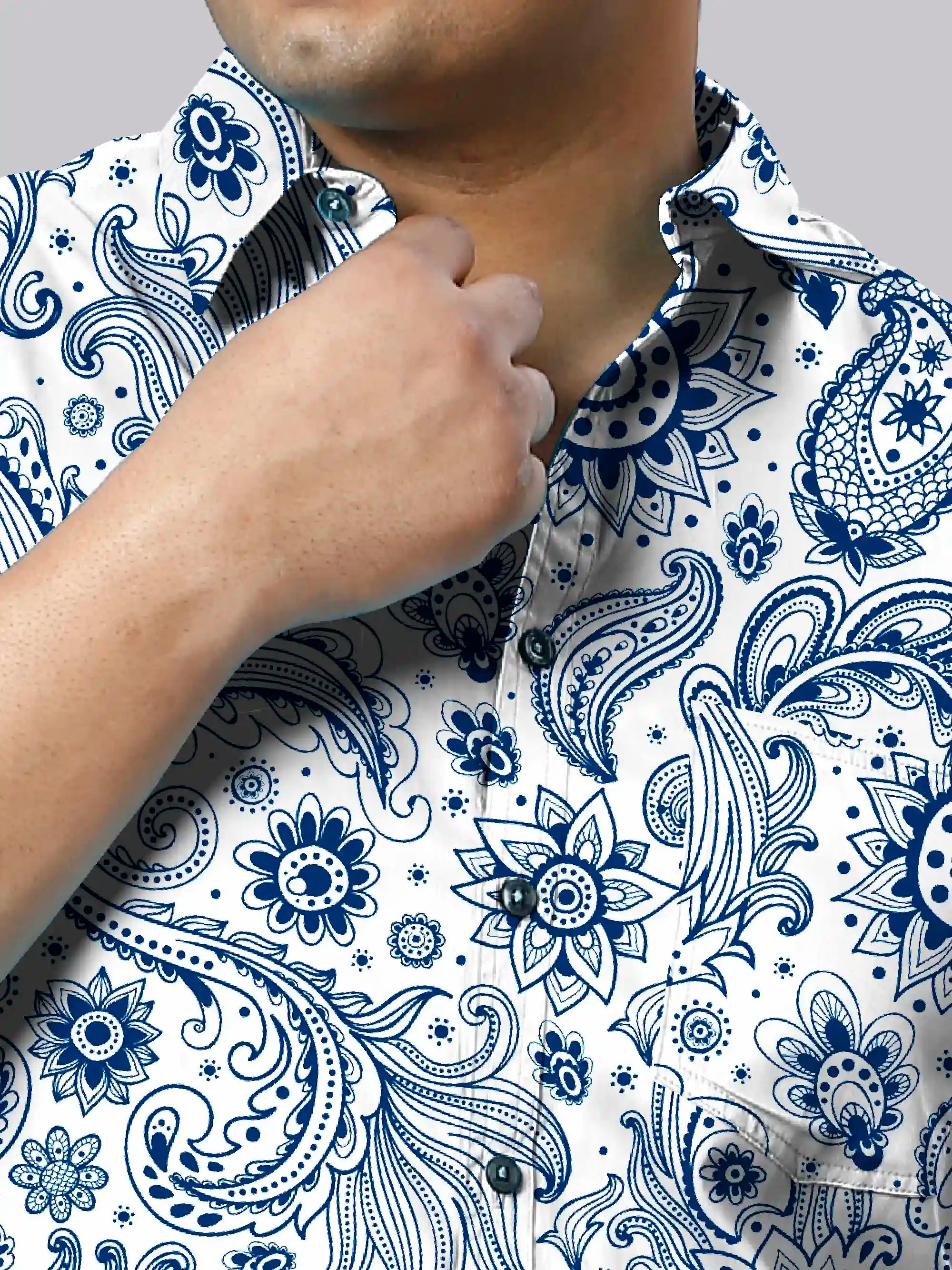 Persian Paisley Printed Men's Plus Size Full Sleeve Shirt