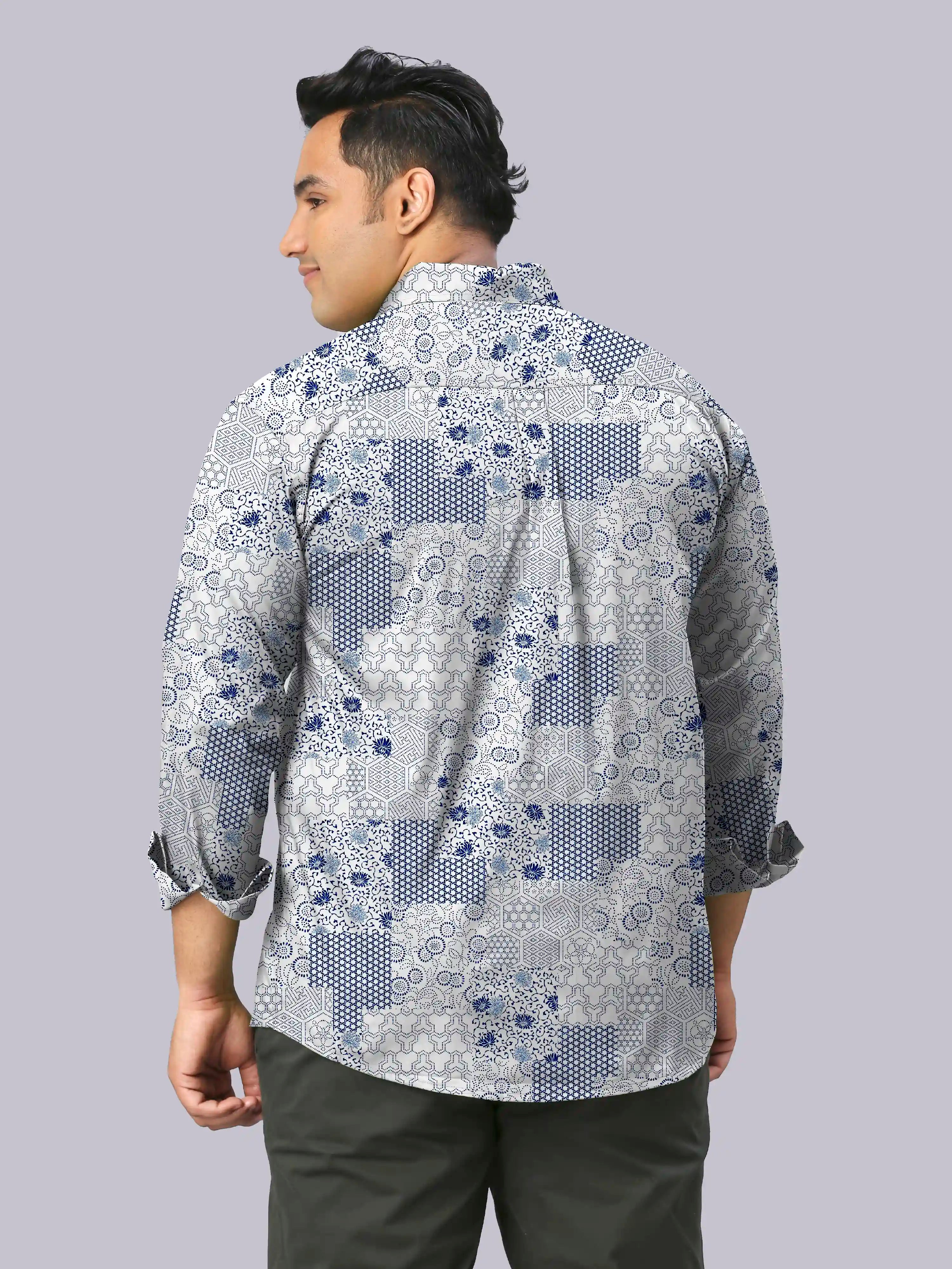 Vine Motifs Digital Printed Men's Plus Size Full Sleeve Shirt