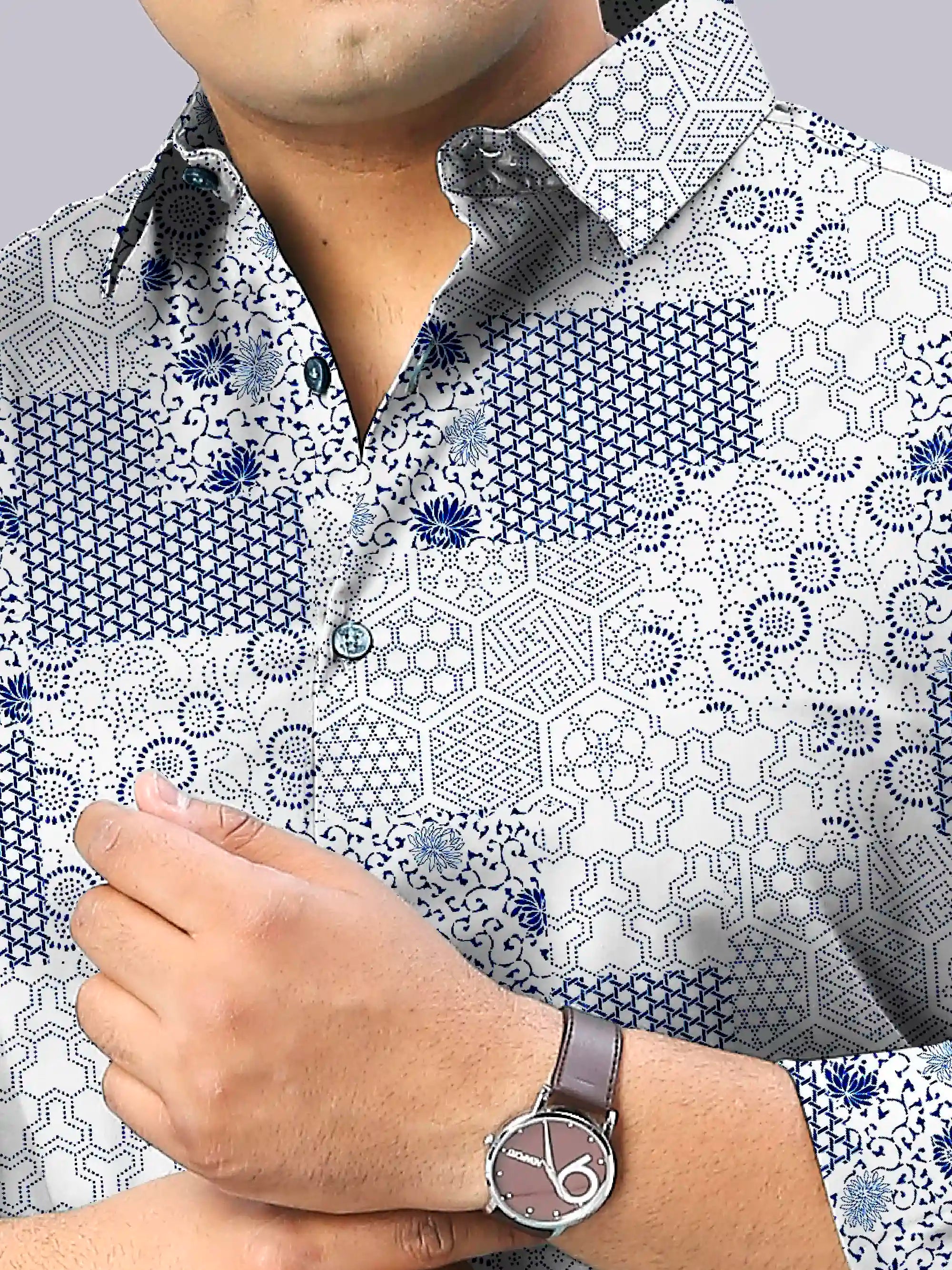 Vine Motifs Digital Printed Men's Plus Size Full Sleeve Shirt