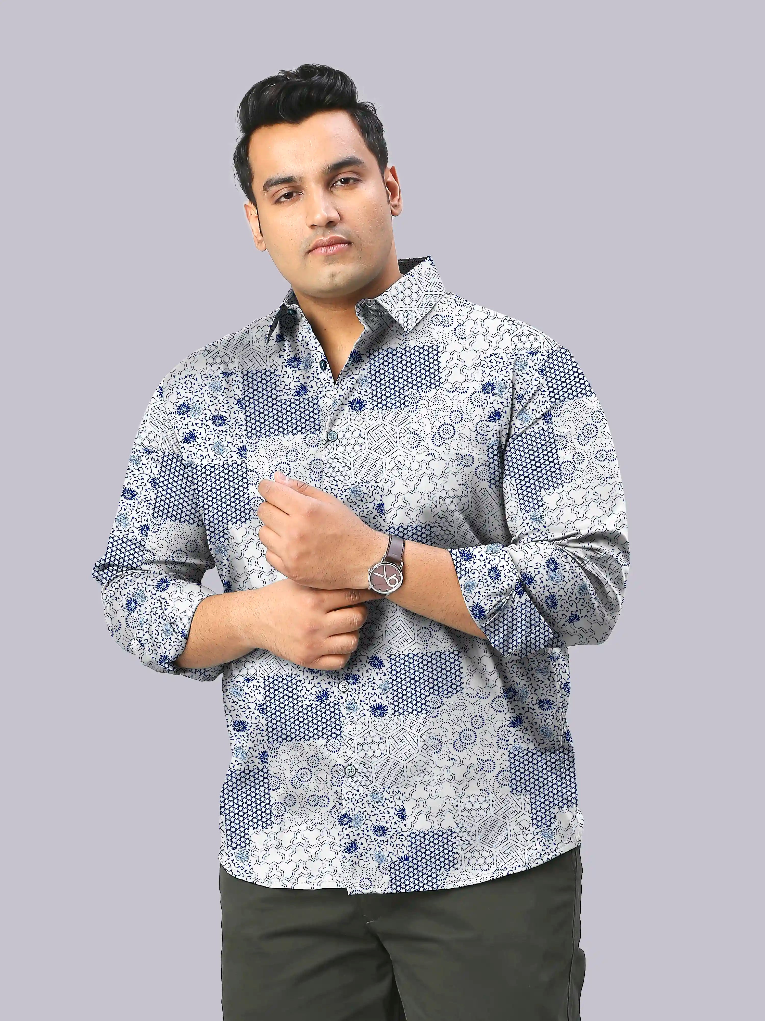 Vine Motifs Digital Printed Men's Plus Size Full Sleeve Shirt
