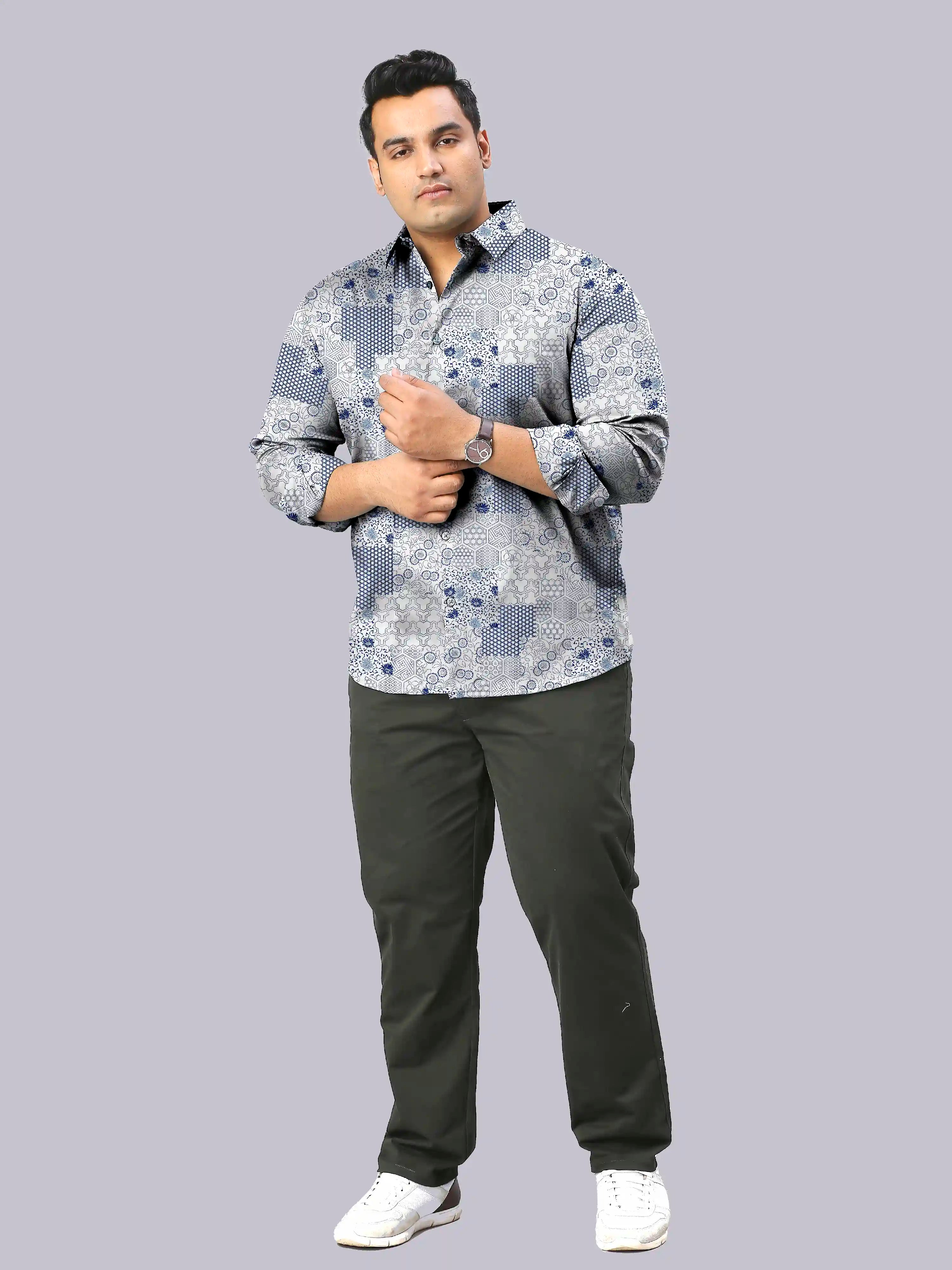 Vine Motifs Digital Printed Men's Plus Size Full Sleeve Shirt