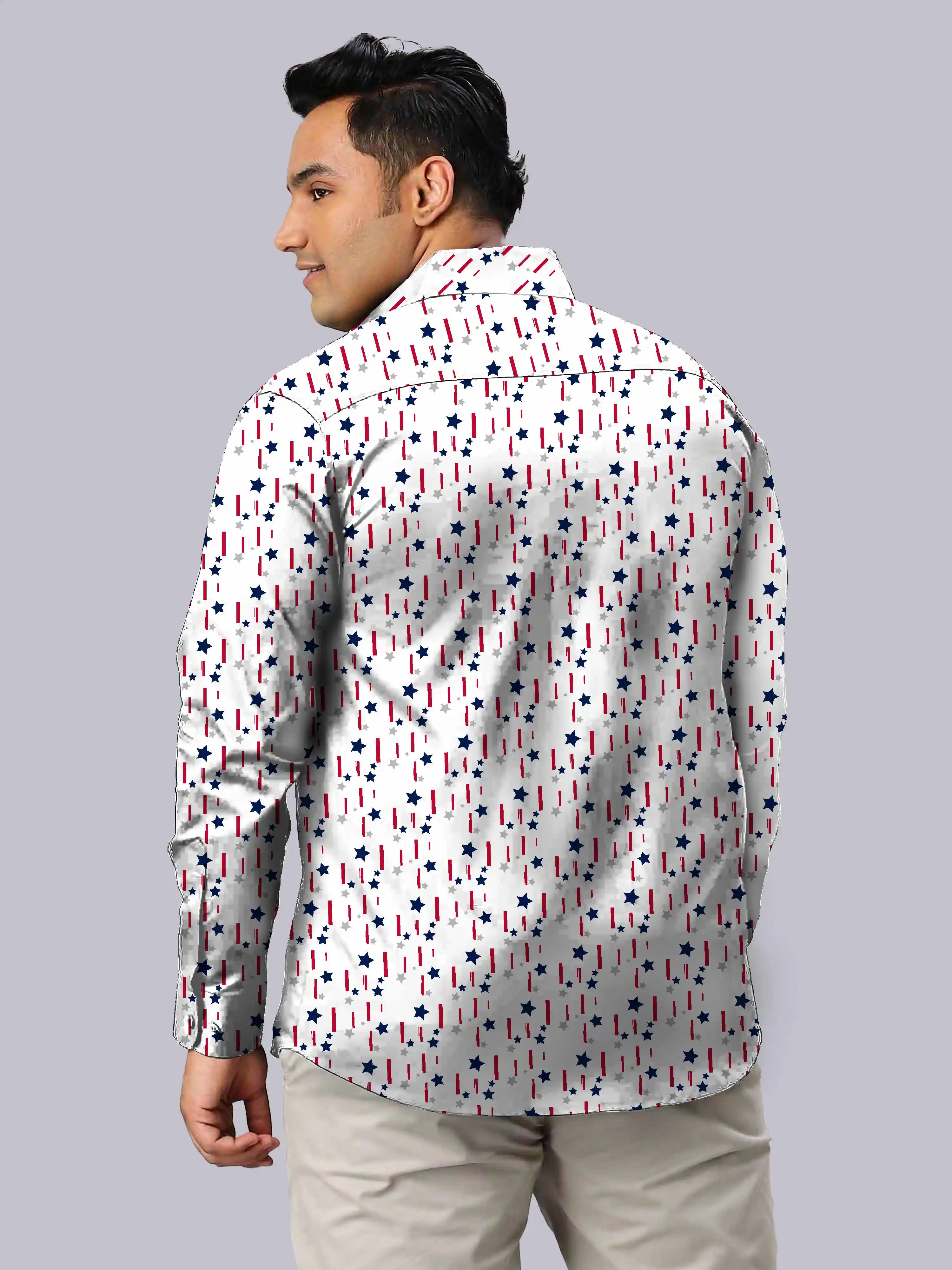 Stars Stripes Digital Printed Men's Plus Size Full Sleeve Shirt