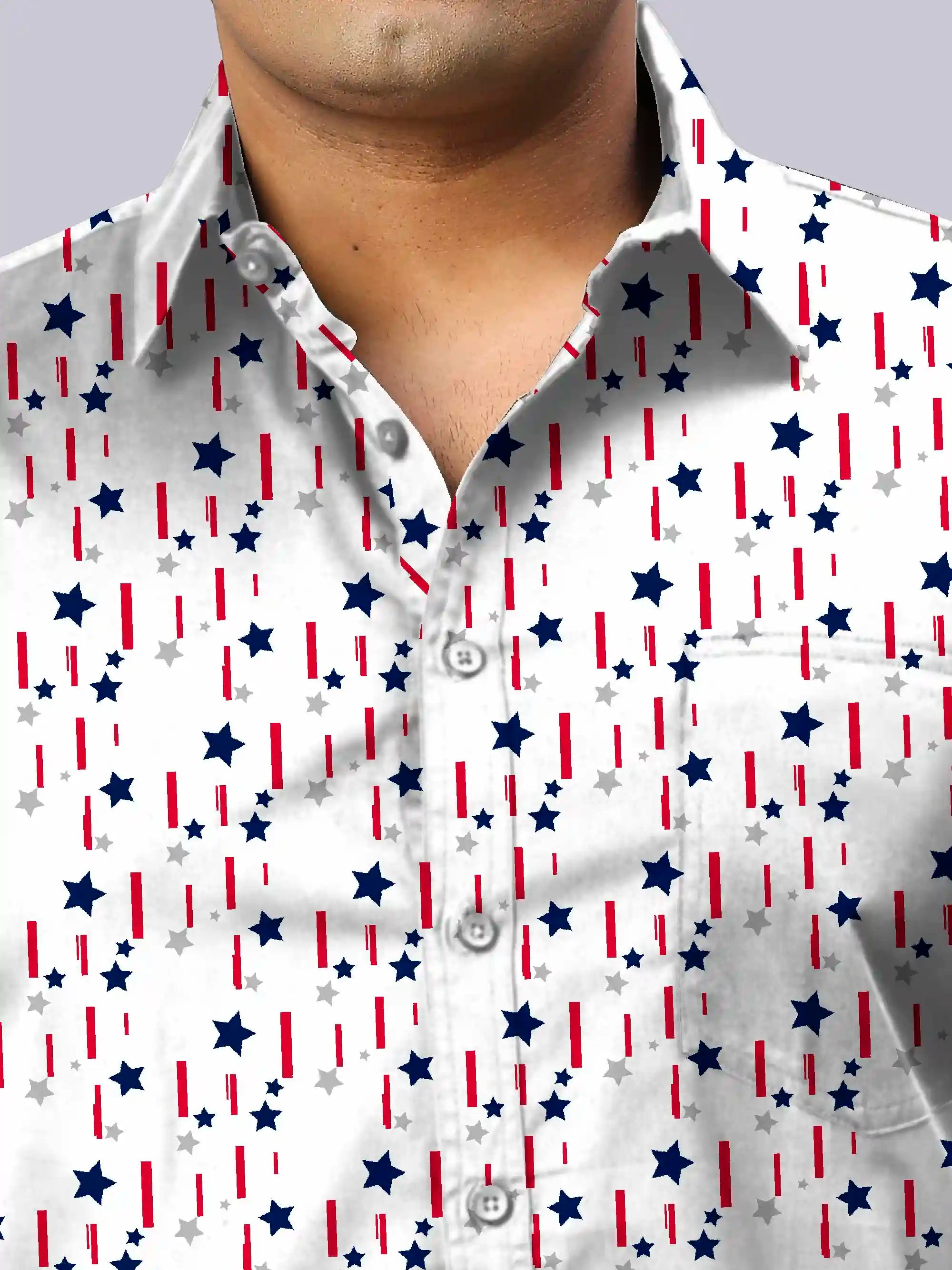 Stars Stripes Digital Printed Men's Plus Size Full Sleeve Shirt