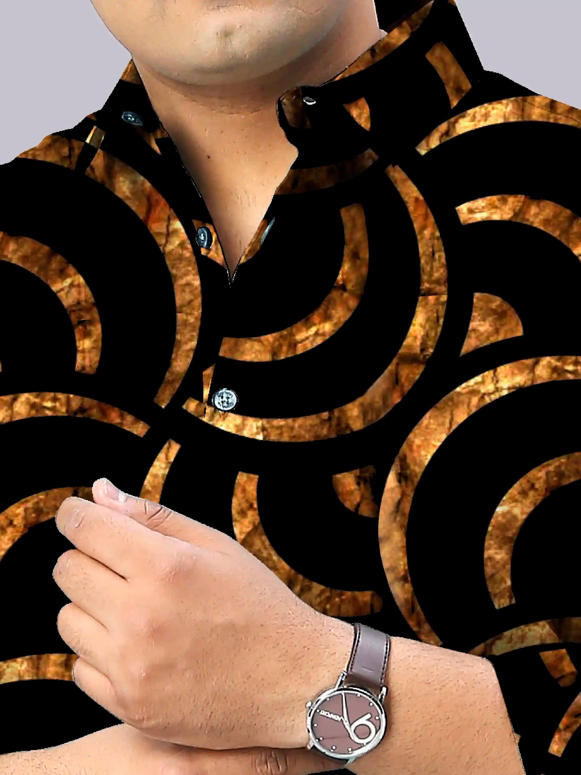 Golden Geometric Digital Printed Men's Plus Size Full Sleeve Shirt