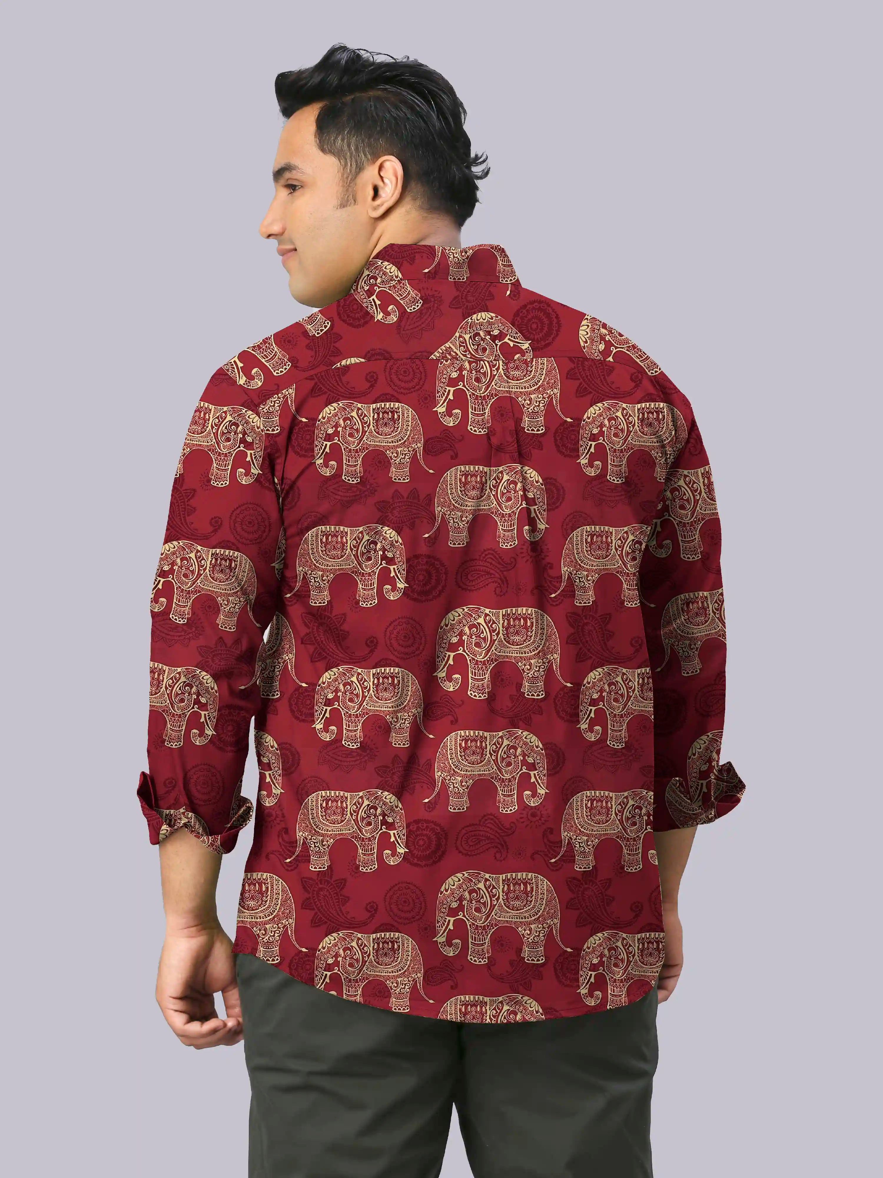Ethnic Elephants Digital Printed Men's Plus Size Full Sleeve Shirt