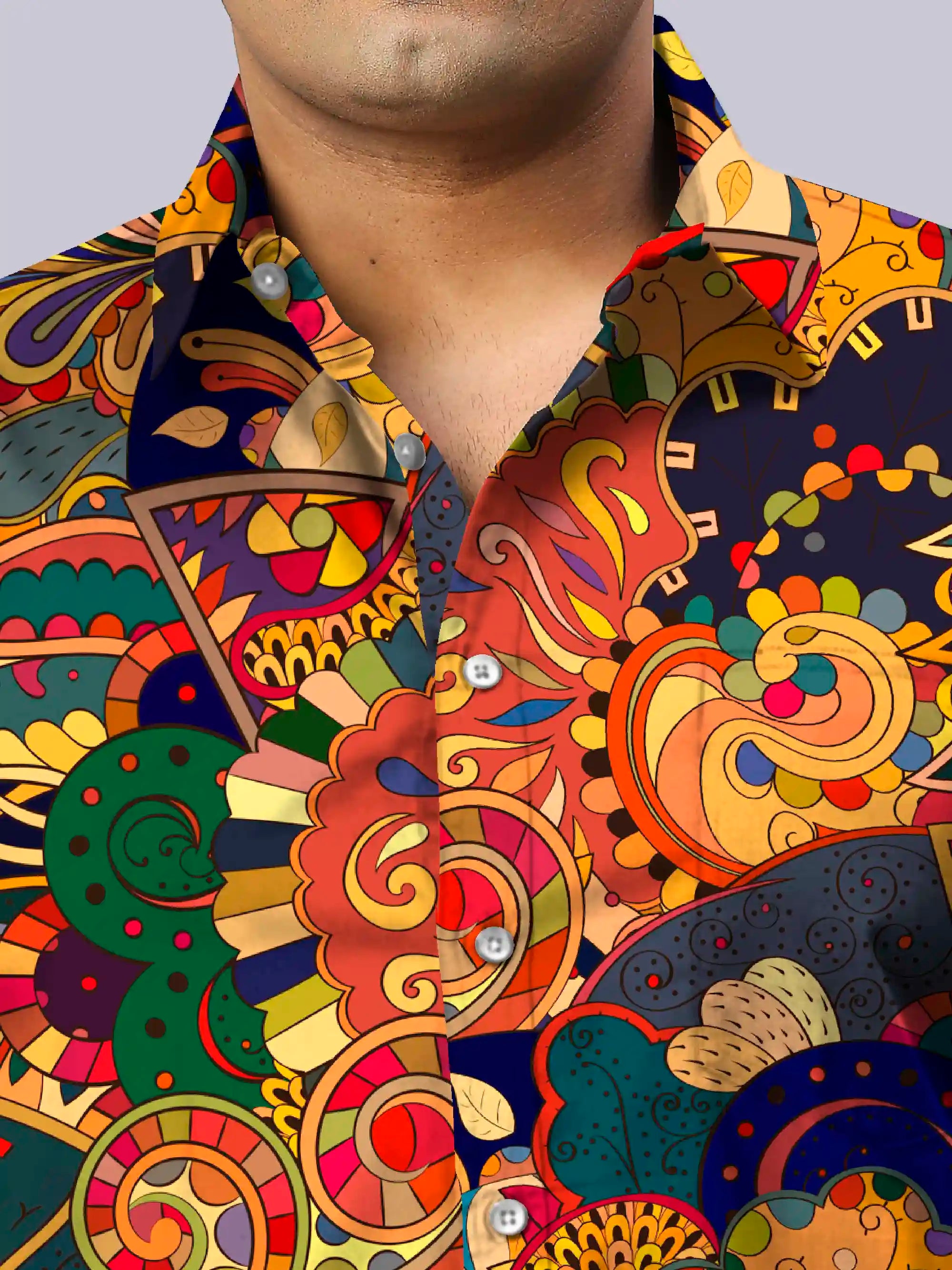 Mehndi Designs  Digital Printed Men's Plus Size Full Sleeve Shirt