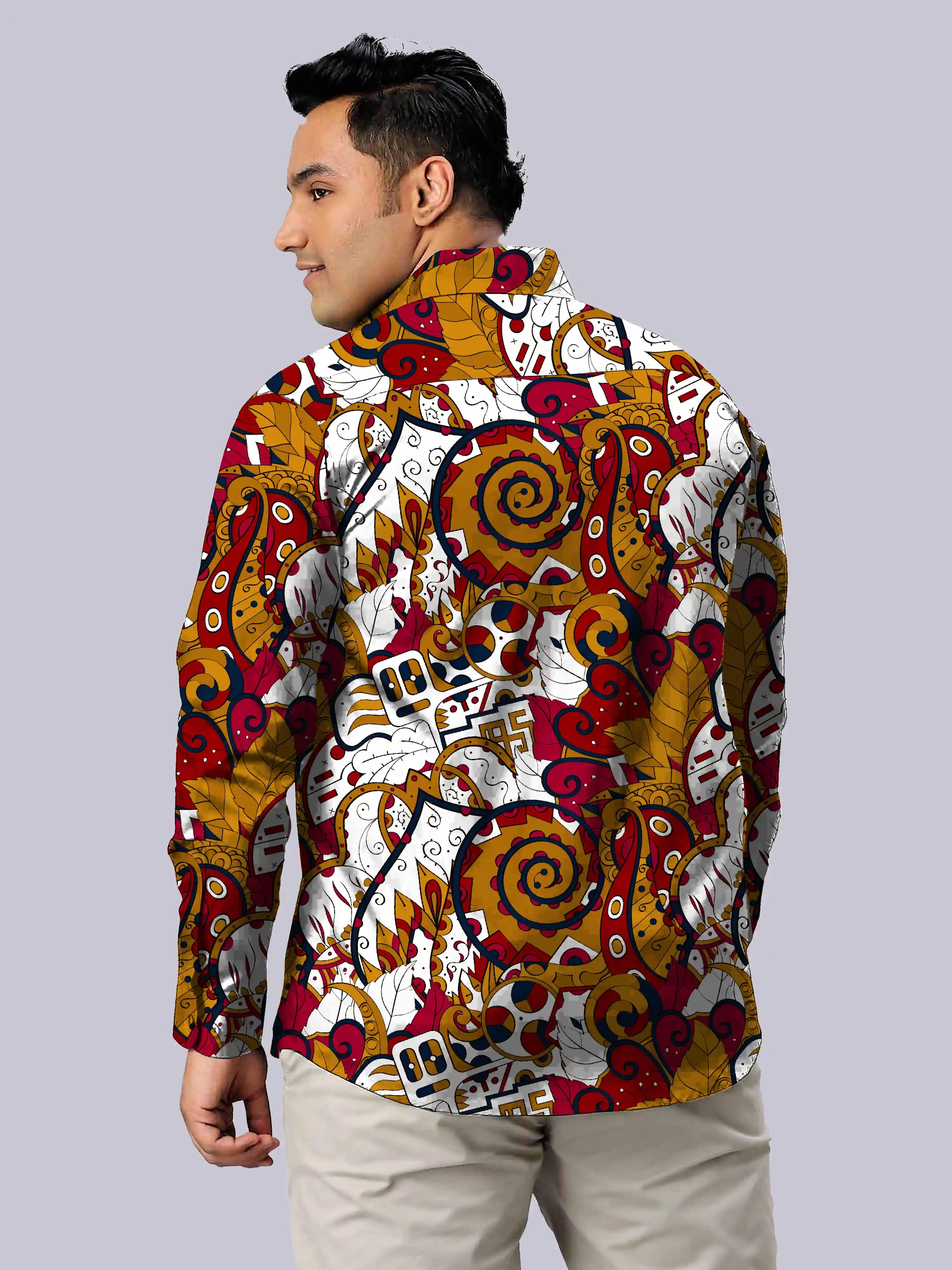 Kalamkari Digital Printed Men's Plus Size Full Sleeve Shirt