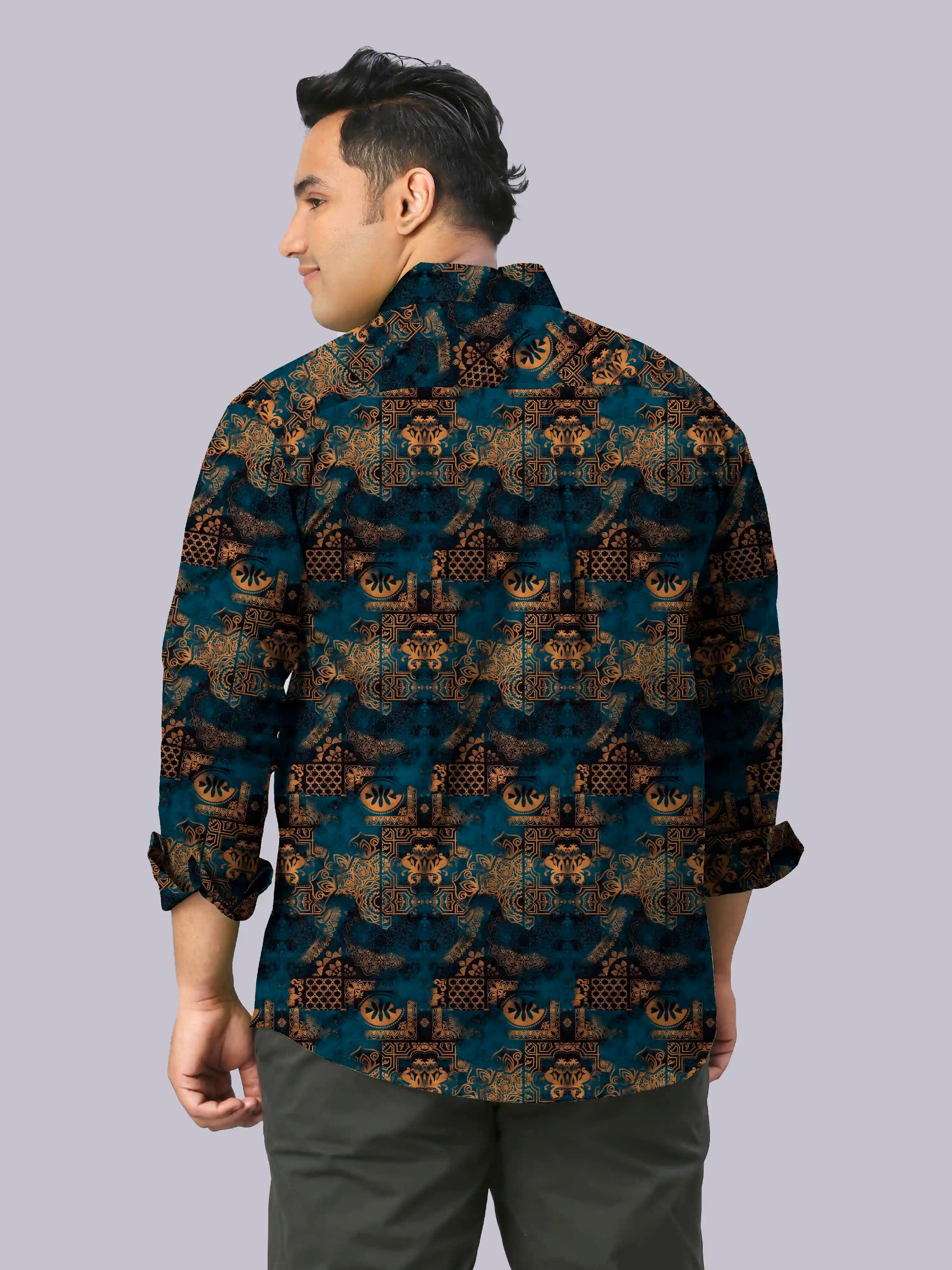 Mandala Motifs Digital Printed Men's Plus Size Full Sleeve Shirt