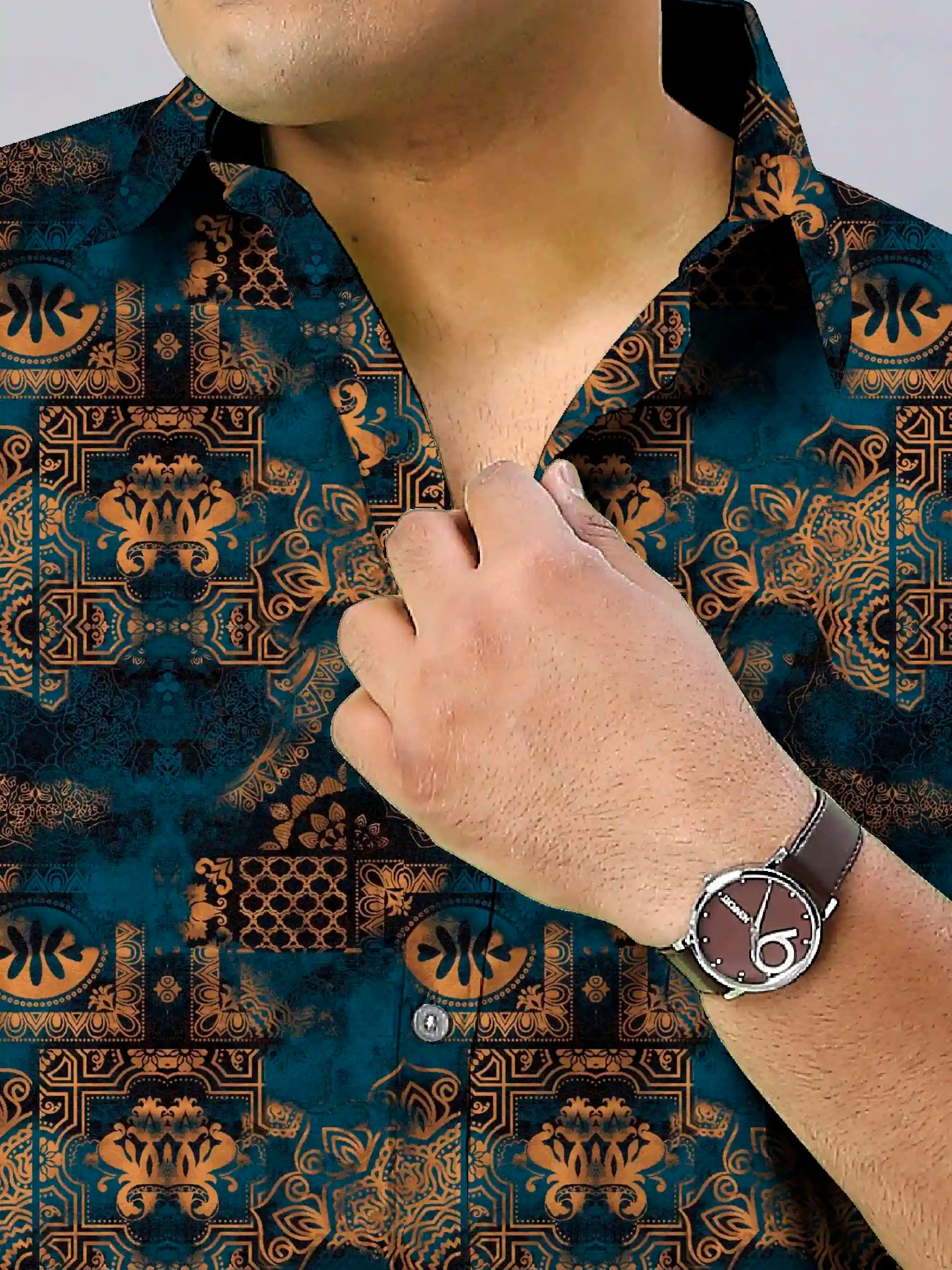 Mandala Motifs Digital Printed Men's Plus Size Full Sleeve Shirt