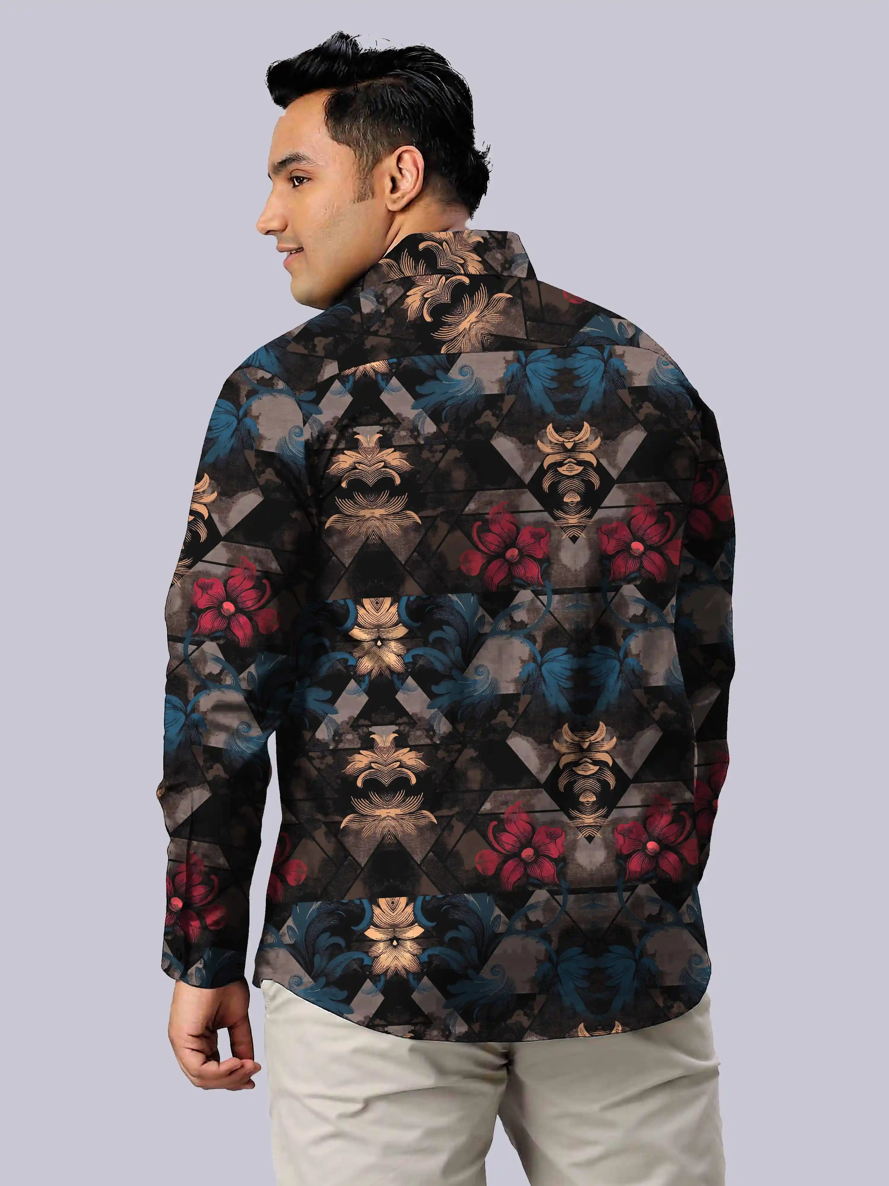 Baroque Style Digital Printed Men's Plus Size Full Sleeve Shirt