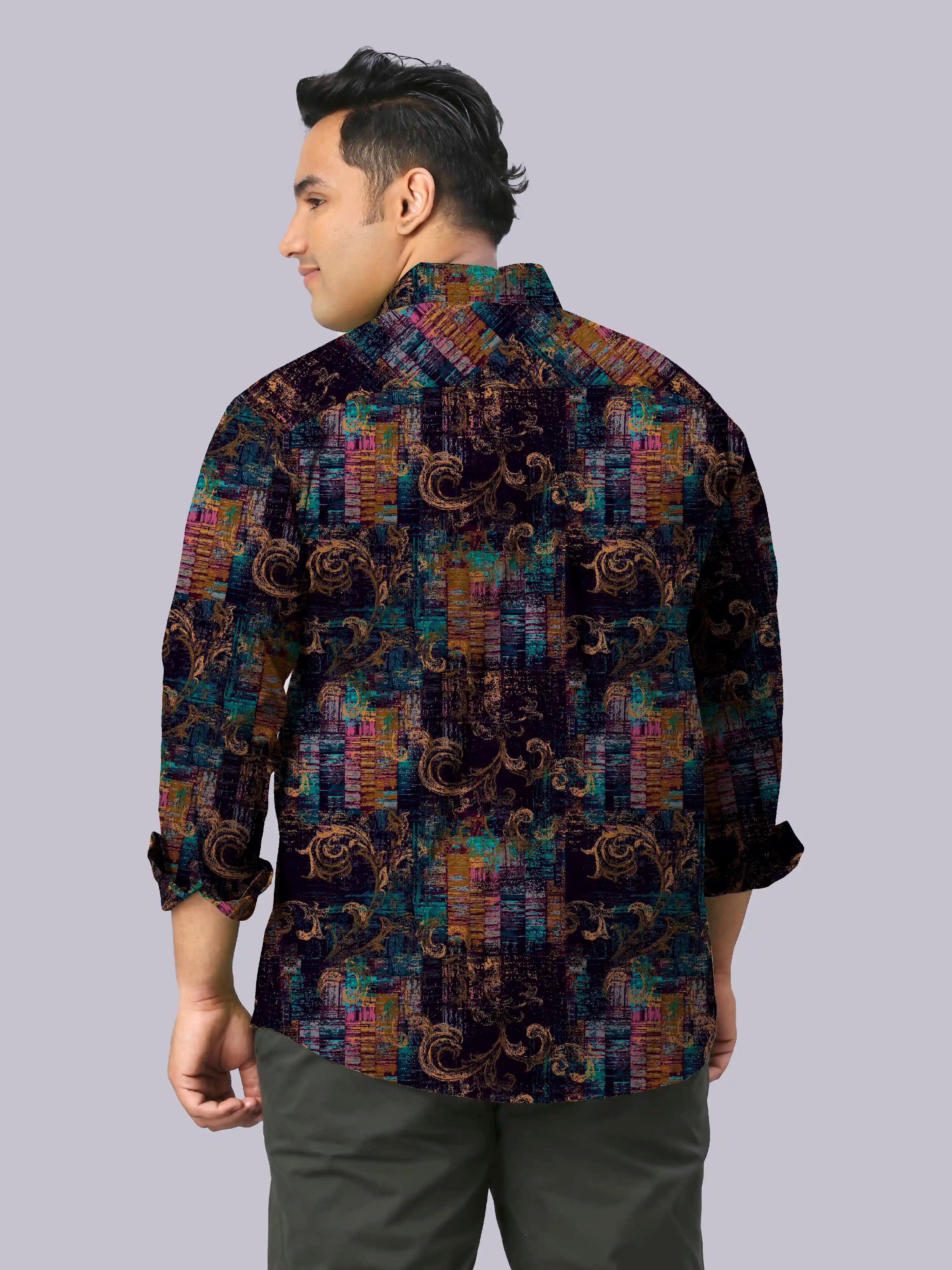 Classic Baroque Digital Printed Men's Plus Size Full Sleeve Shirt