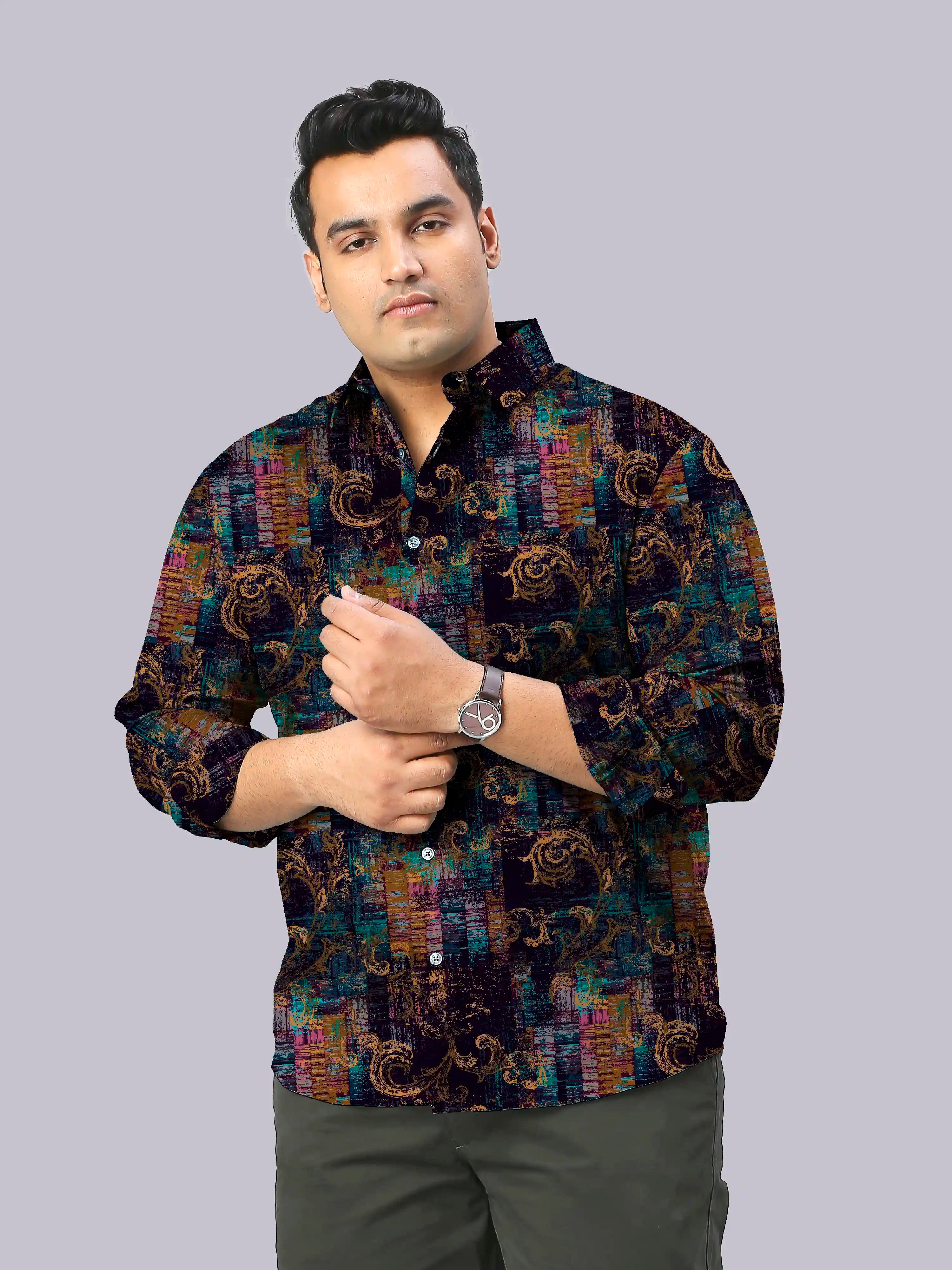 Classic Baroque Digital Printed Men's Plus Size Full Sleeve Shirt