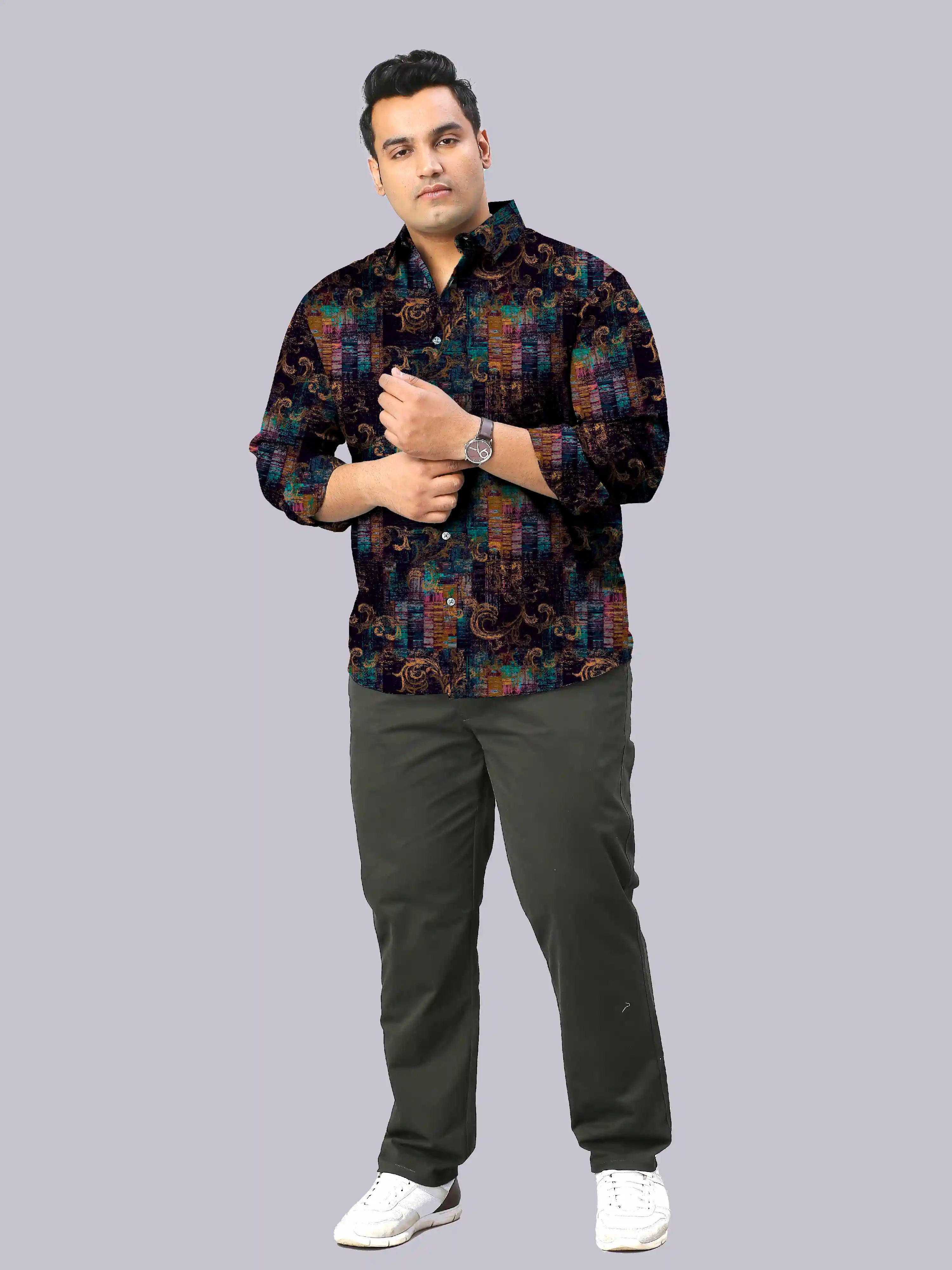Classic Baroque Digital Printed Men's Plus Size Full Sleeve Shirt