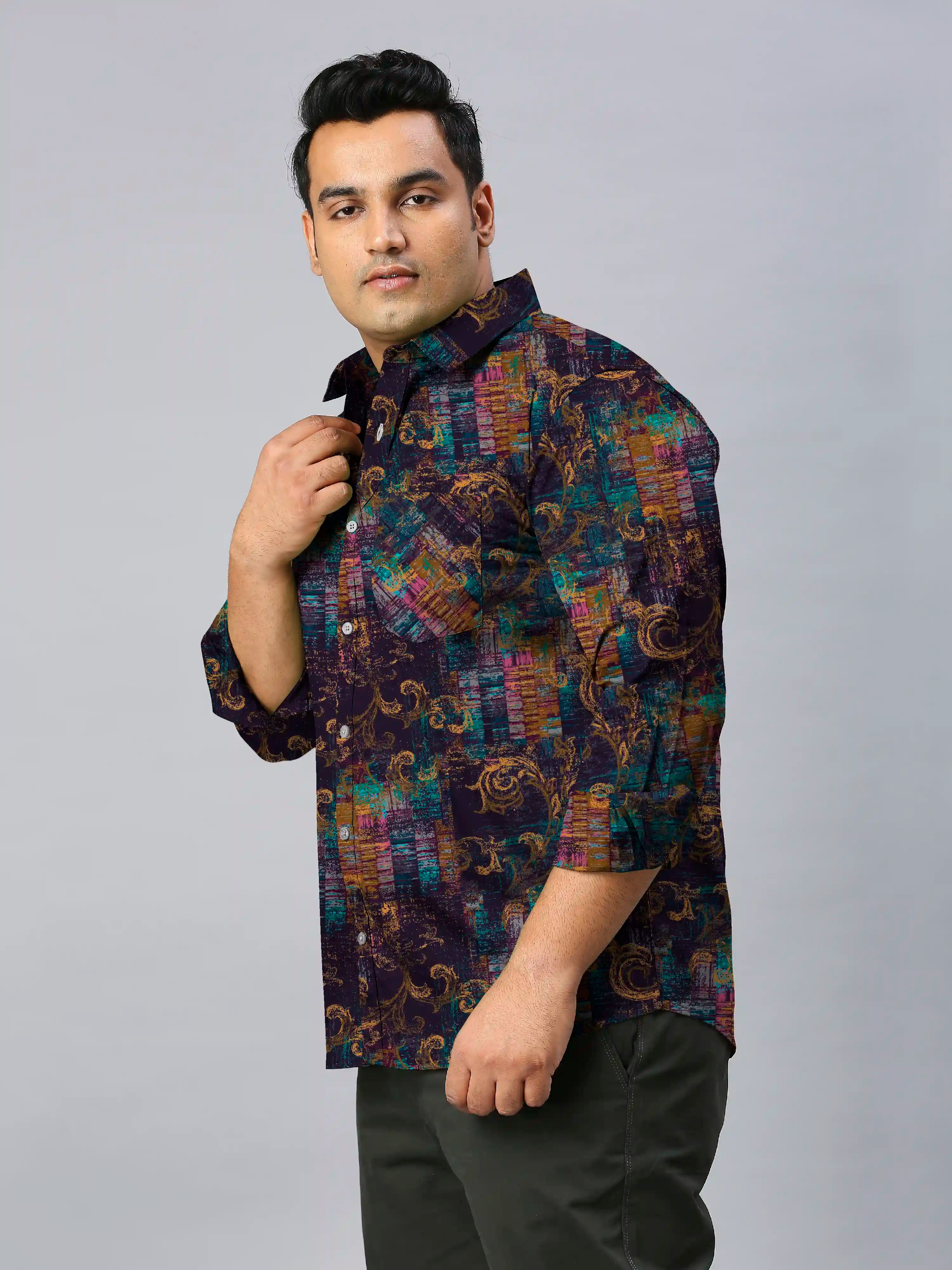 Classic Baroque Digital Printed Men's Plus Size Full Sleeve Shirt