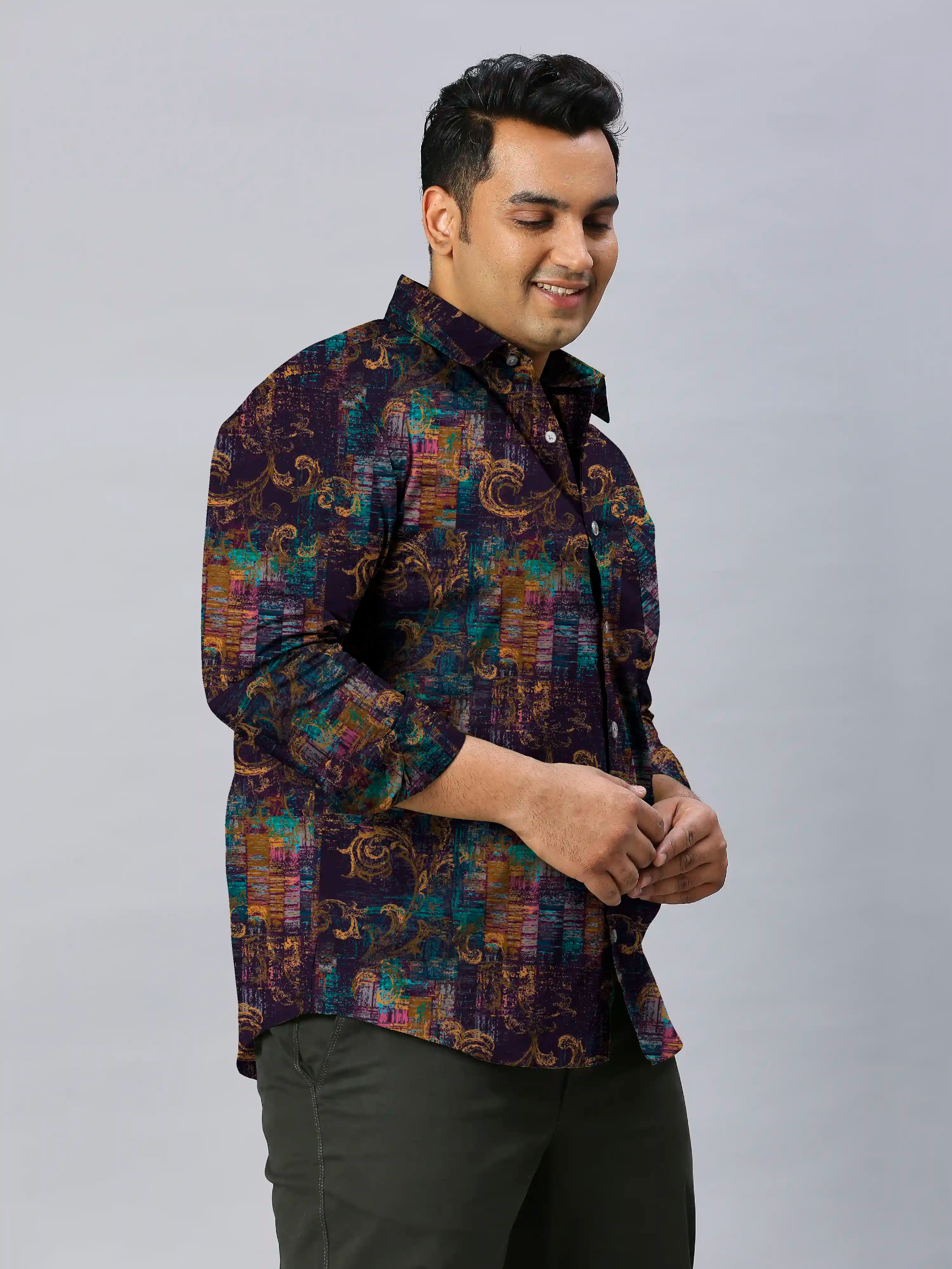 Classic Baroque Digital Printed Men's Plus Size Full Sleeve Shirt
