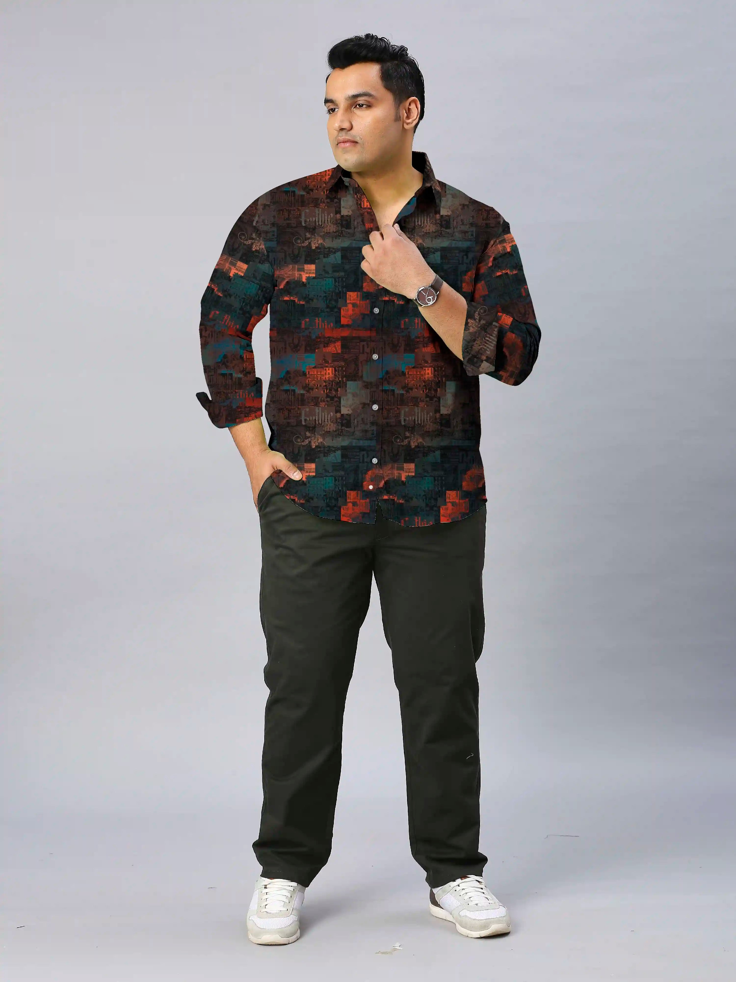 Architec Digital Printed Men's Plus Size Full Sleeve Shirt