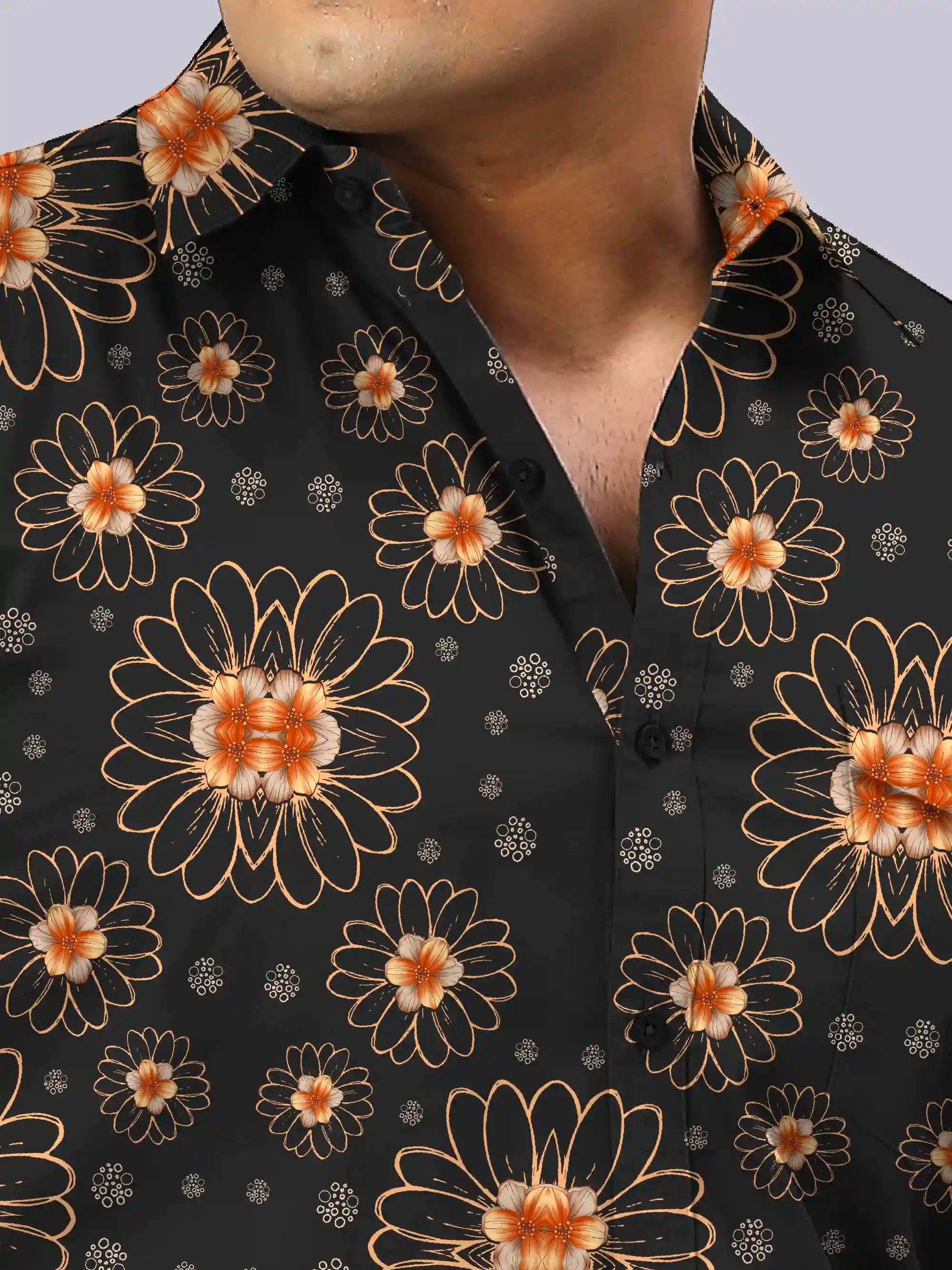 Golden Flowers Printed Men's Plus Size Full Sleeve Shirt