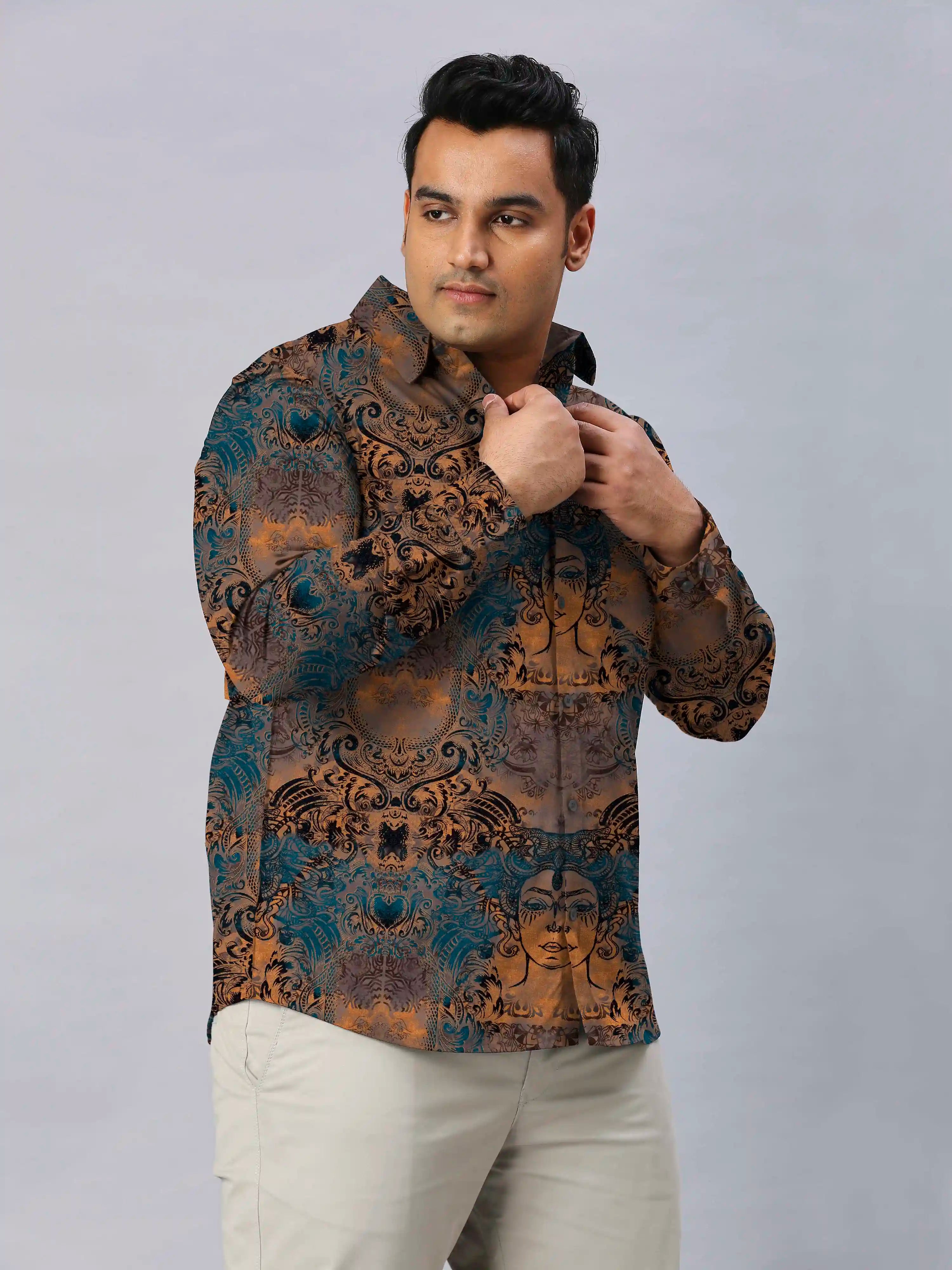 Arts Deco Digital Printed Men's Plus Size Full Sleeve Shirt