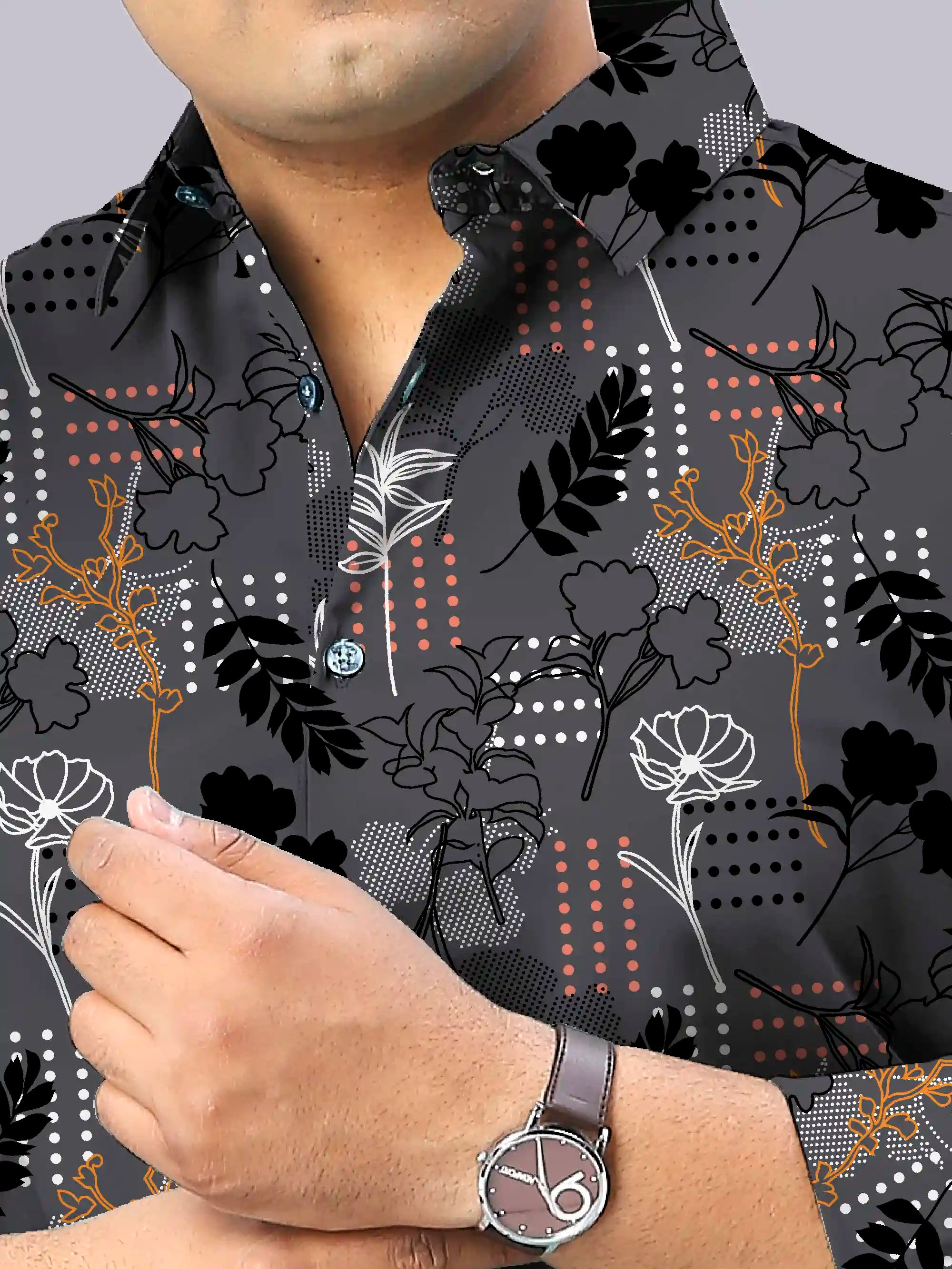 Modern Abstract Digital Printed Men's Plus Size Full Sleeve Shirt