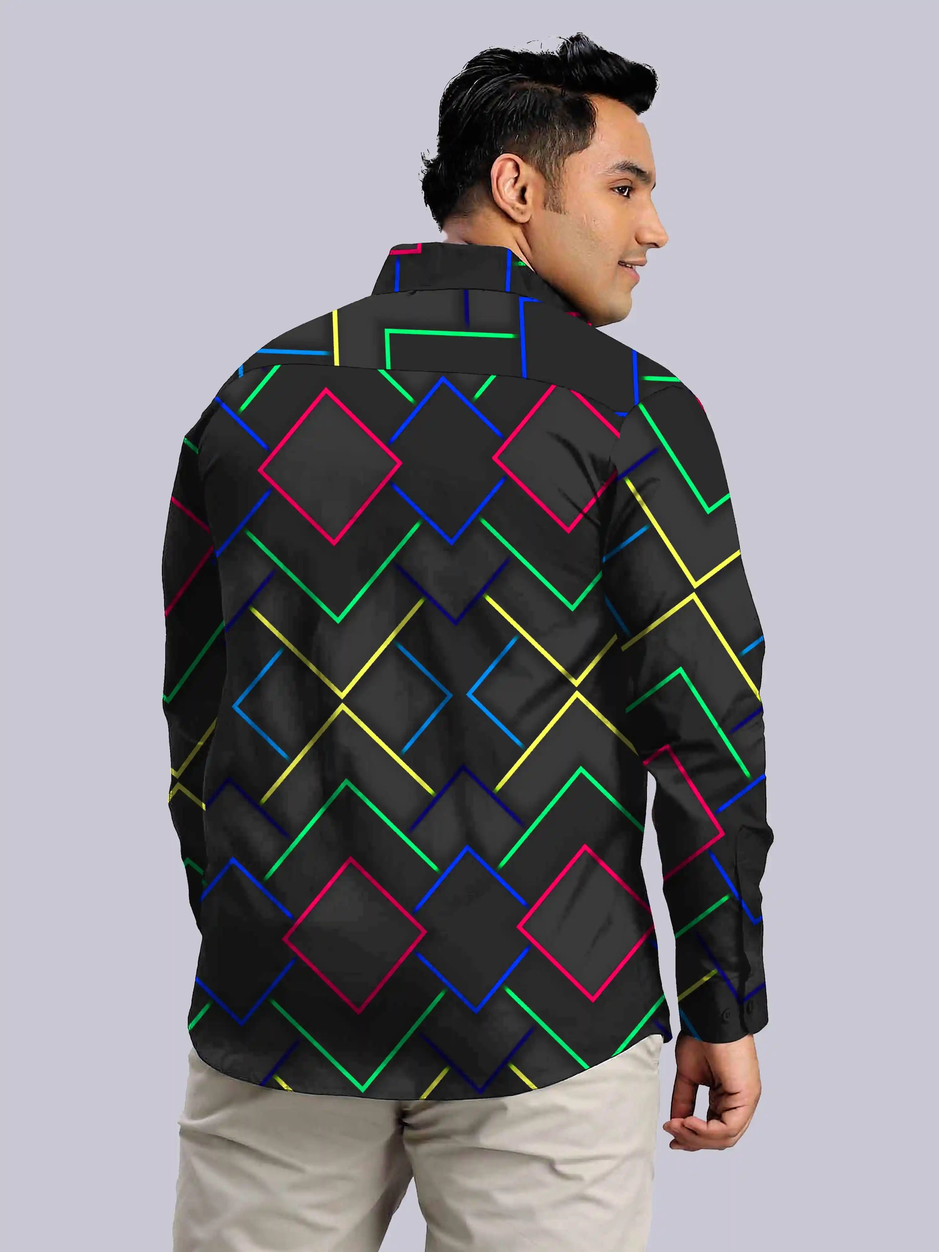 Neon lines Digital Printed Men's Plus Size Full Sleeve Shirt
