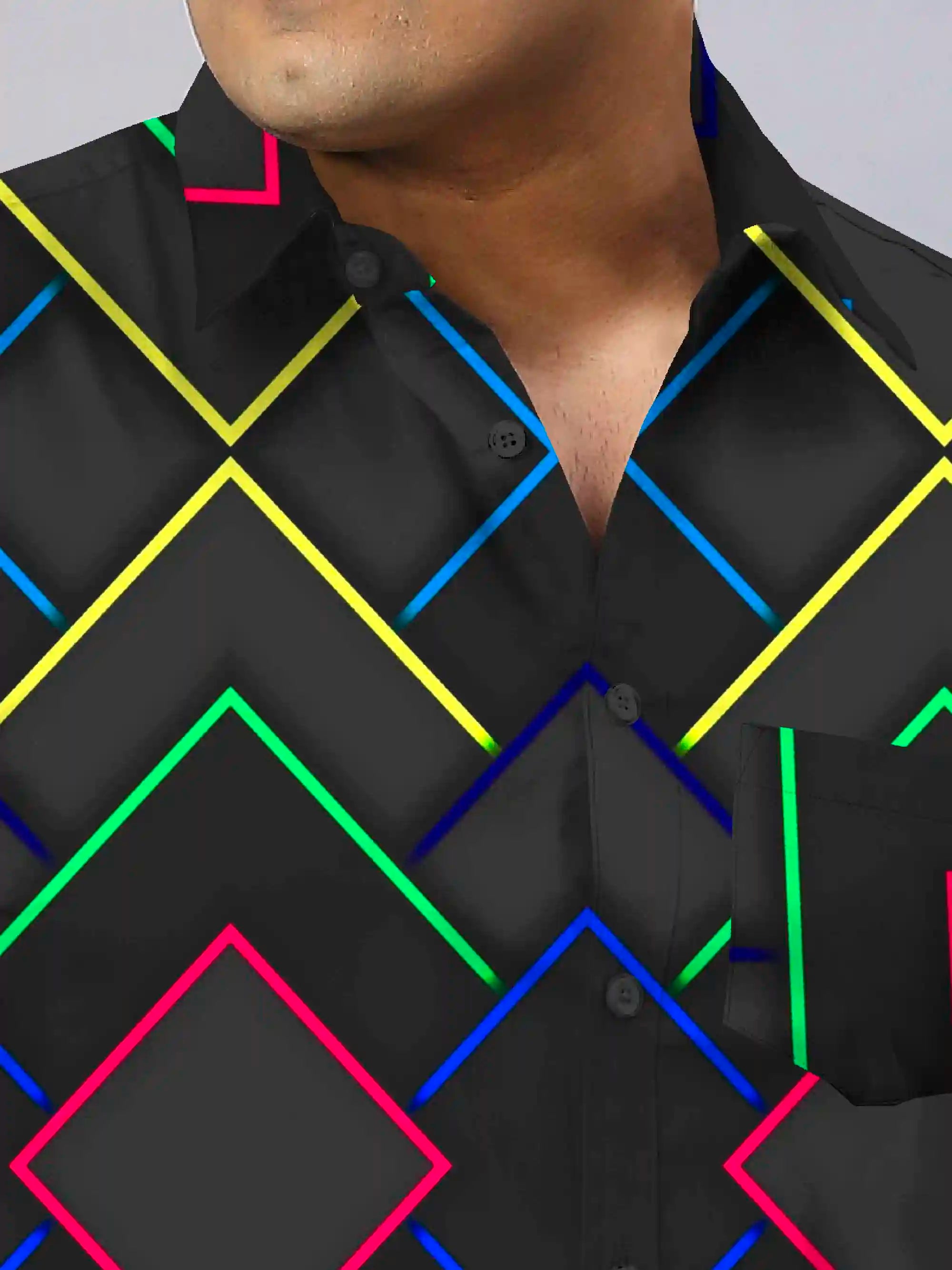 Neon lines Digital Printed Men's Plus Size Full Sleeve Shirt