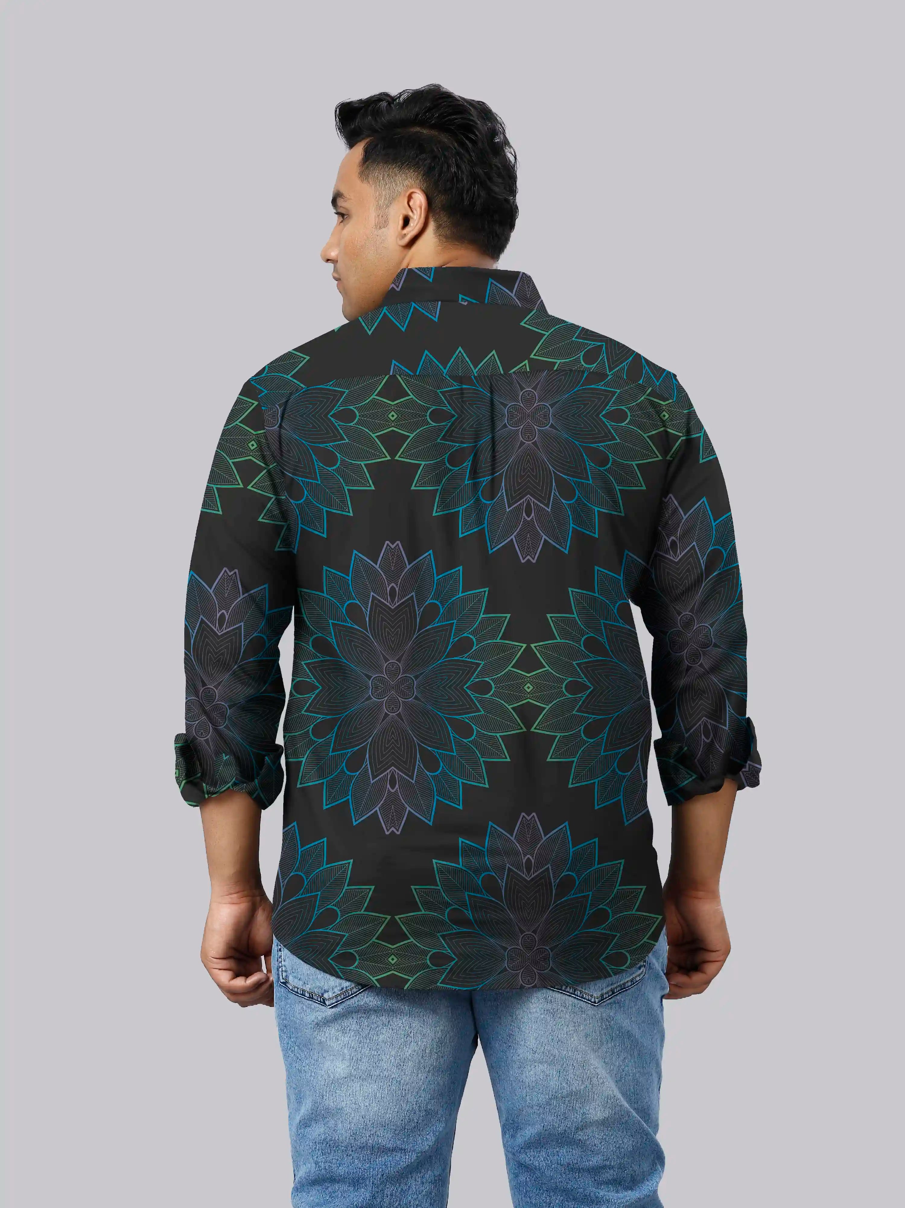 Oriented Abstract Digital Printed Men's Plus Size Full Sleeve Shirt
