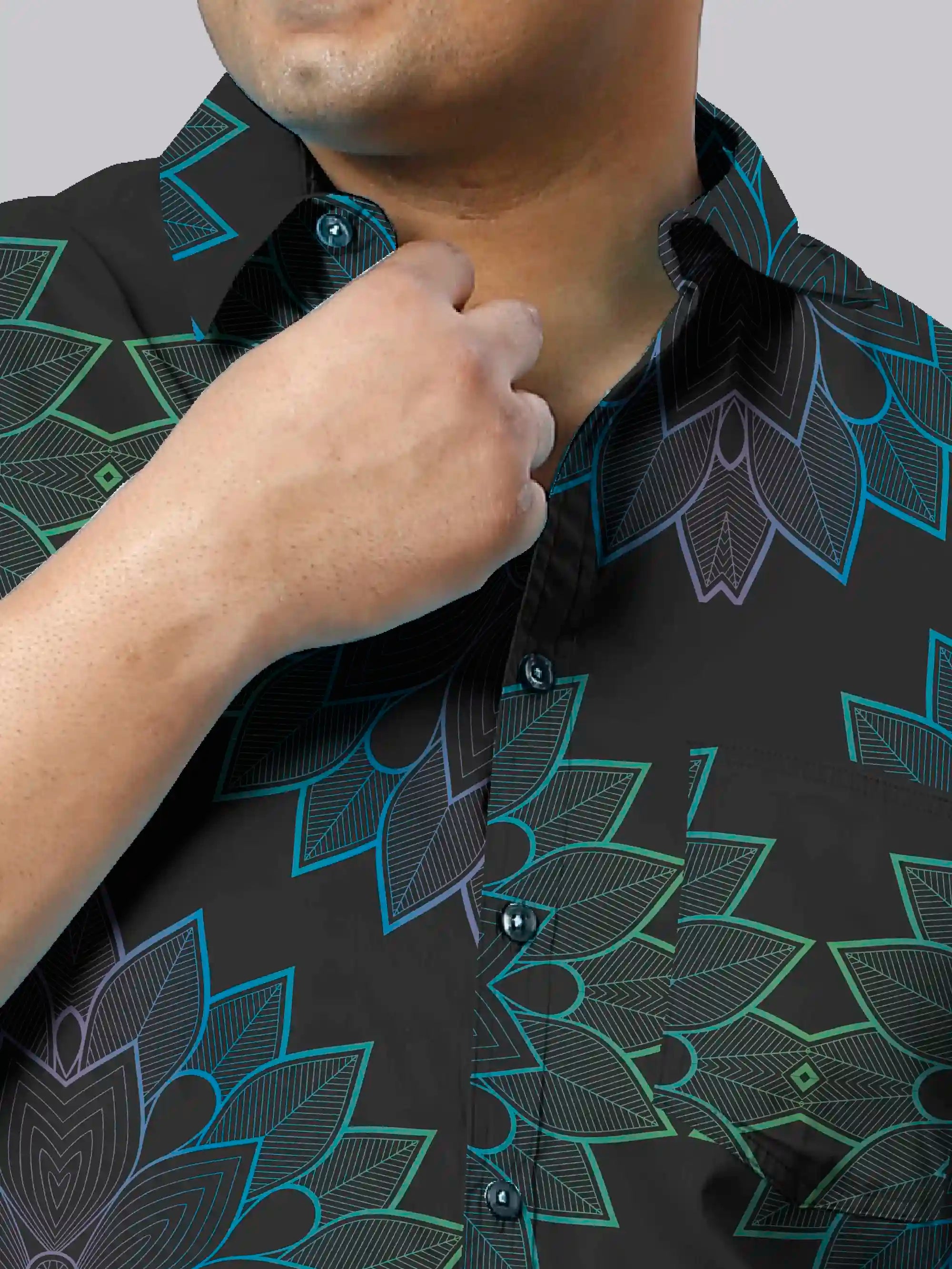 Oriented Abstract Digital Printed Men's Plus Size Full Sleeve Shirt