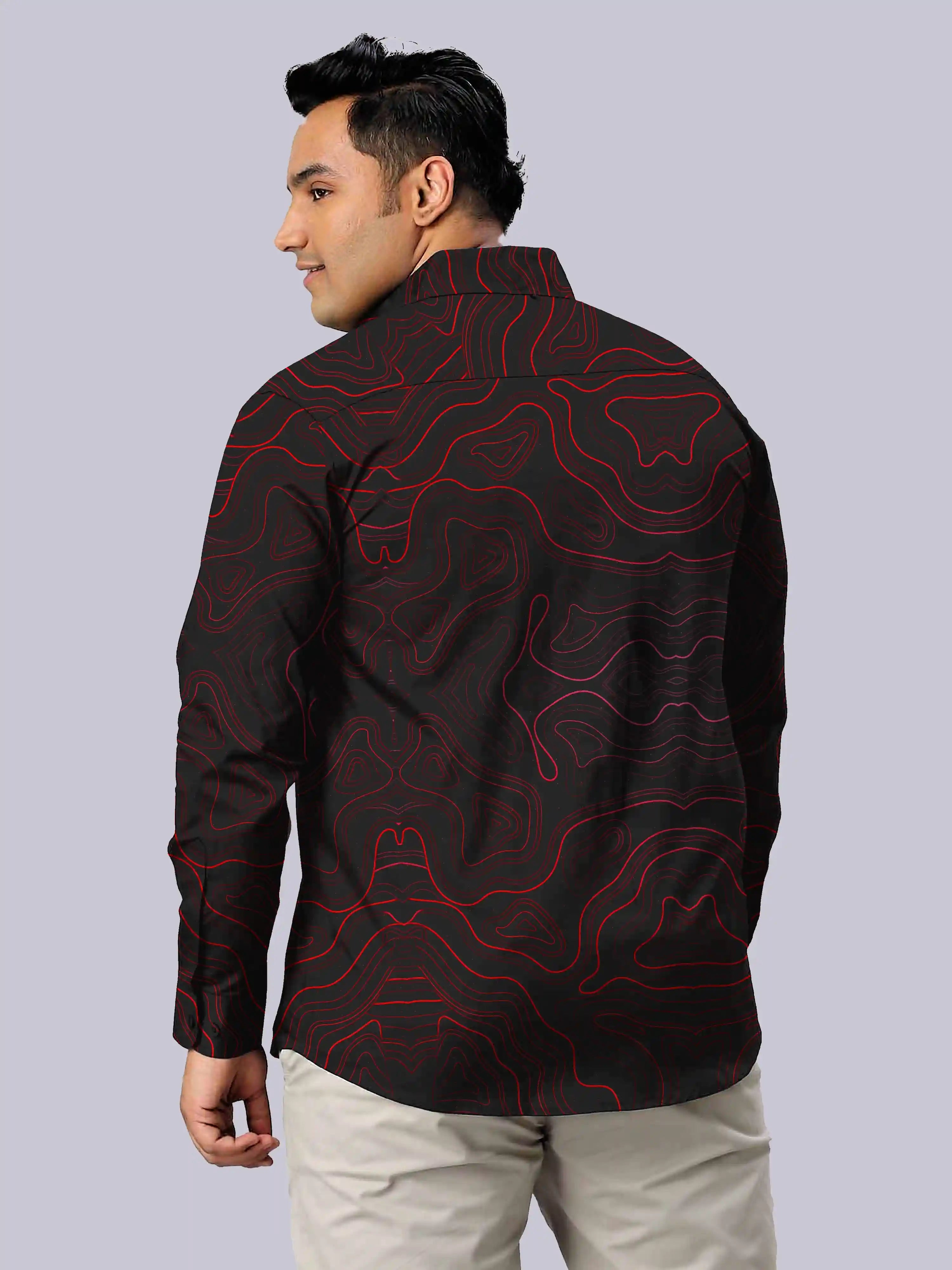 Red Lines Digital Printed Men's Plus Size Full Sleeve Shirt