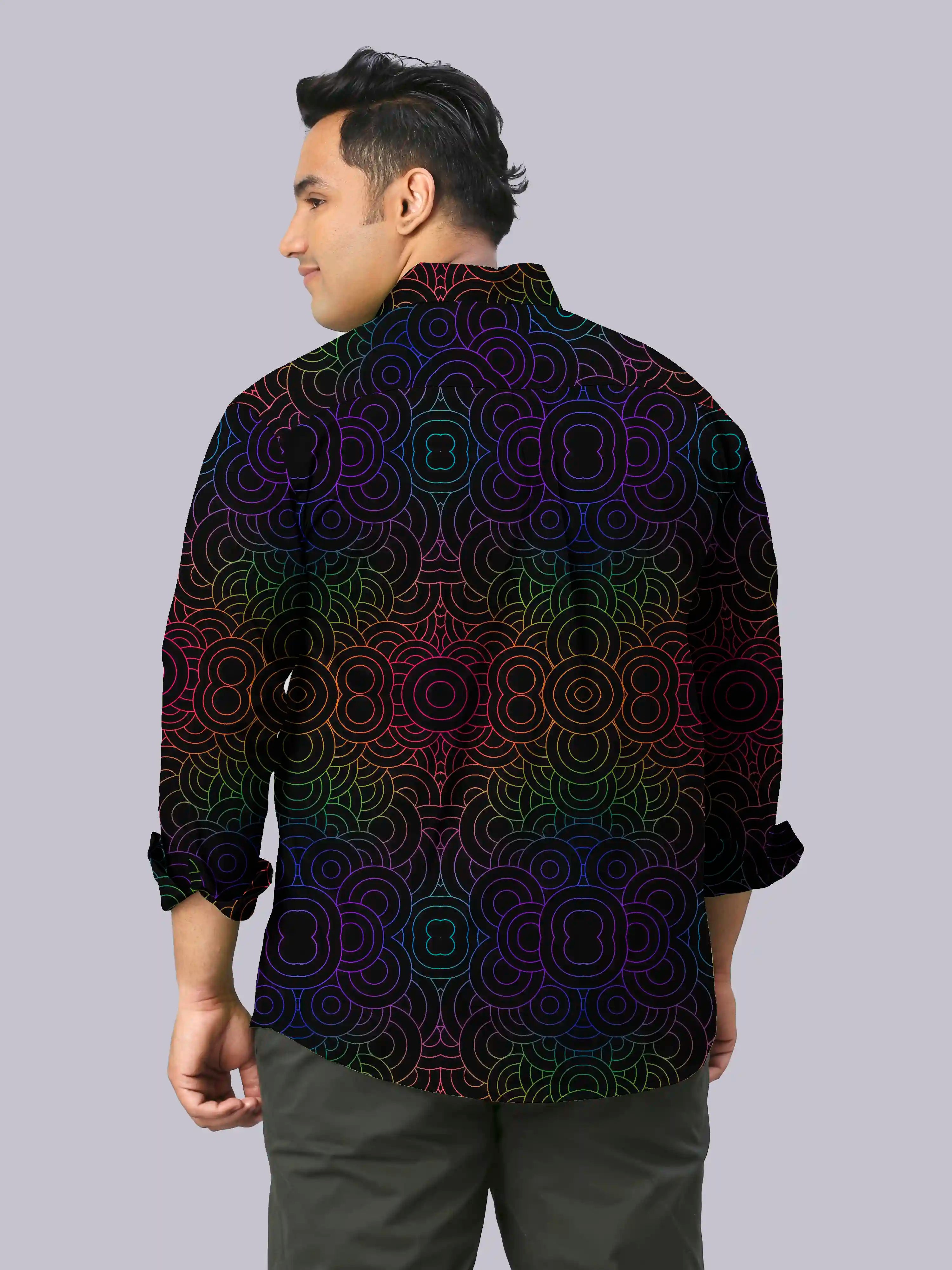 Rainbow Circles Digital Printed Men's Plus Size Full Sleeve Shirt