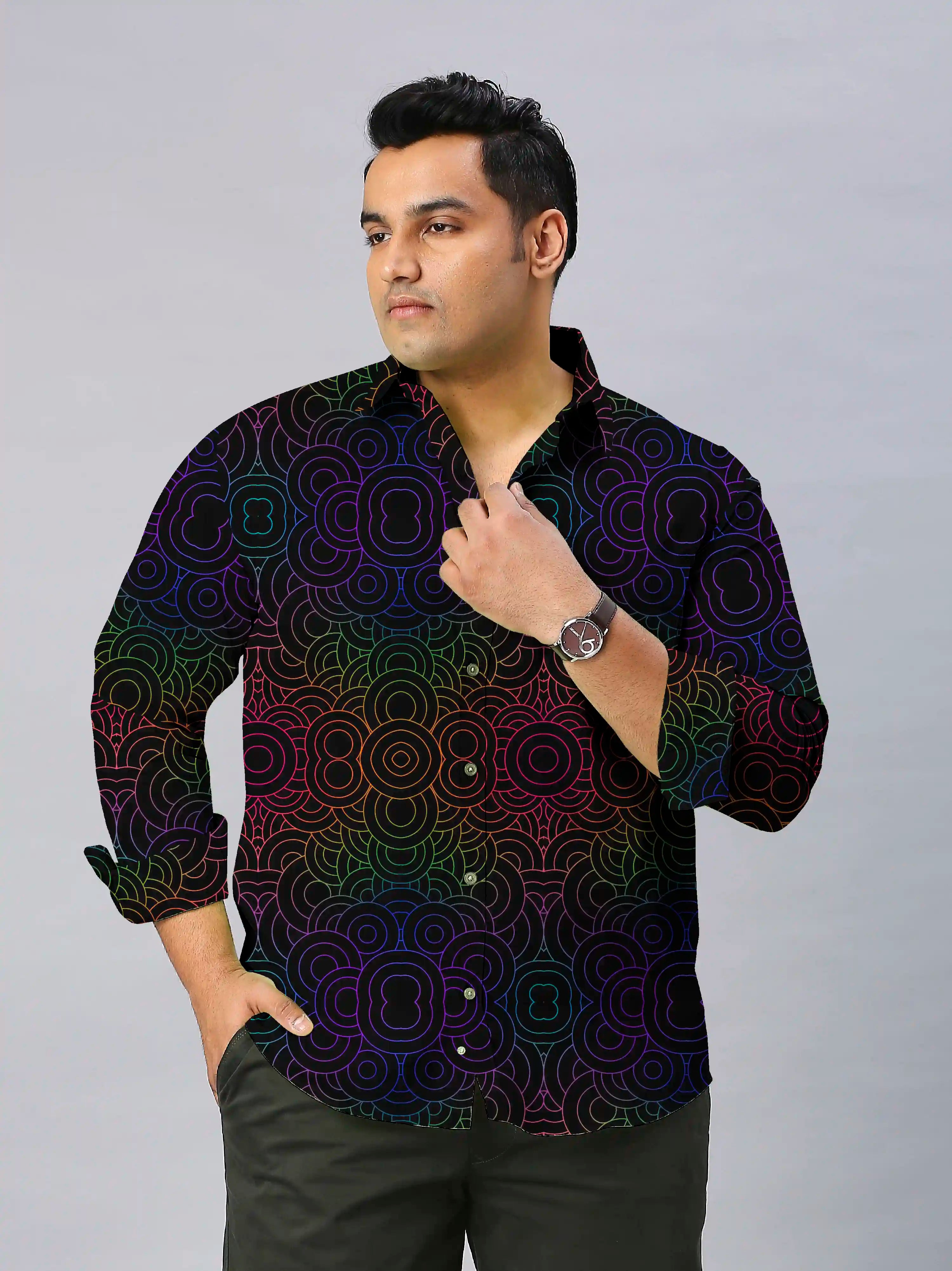 Rainbow Circles Digital Printed Men's Plus Size Full Sleeve Shirt