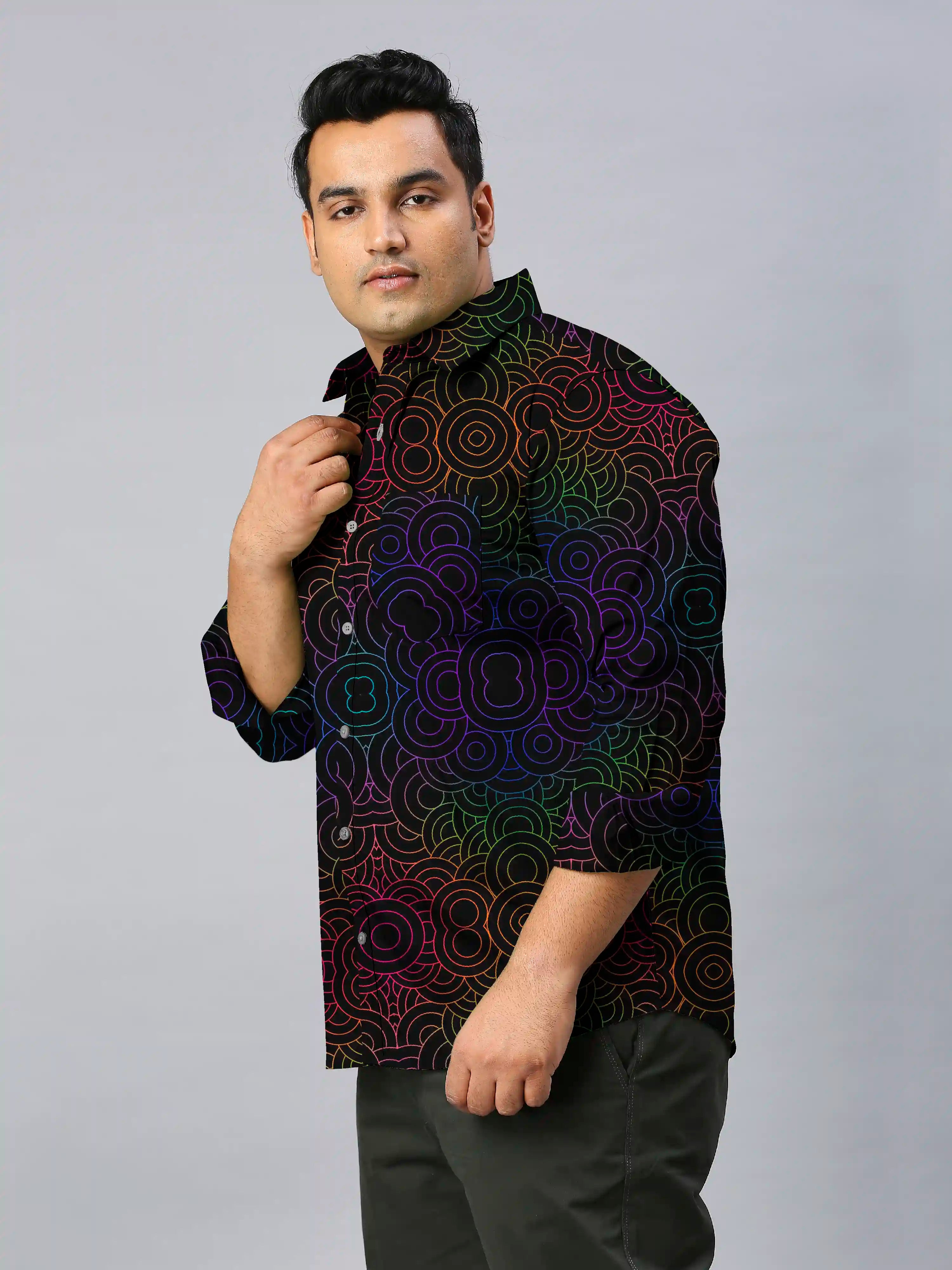 Rainbow Circles Digital Printed Men's Plus Size Full Sleeve Shirt