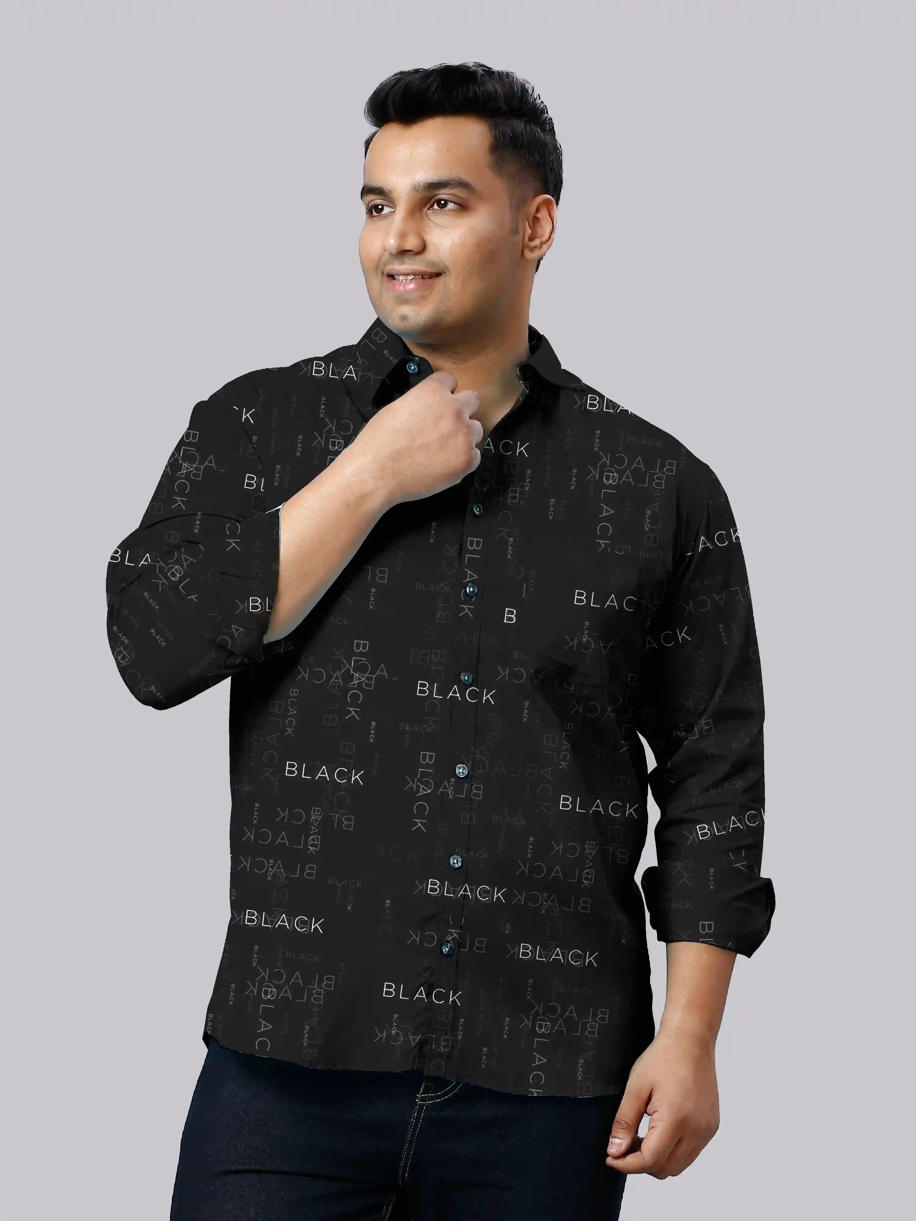 Black Name Printed Men's Plus Size Full Sleeve Shirt