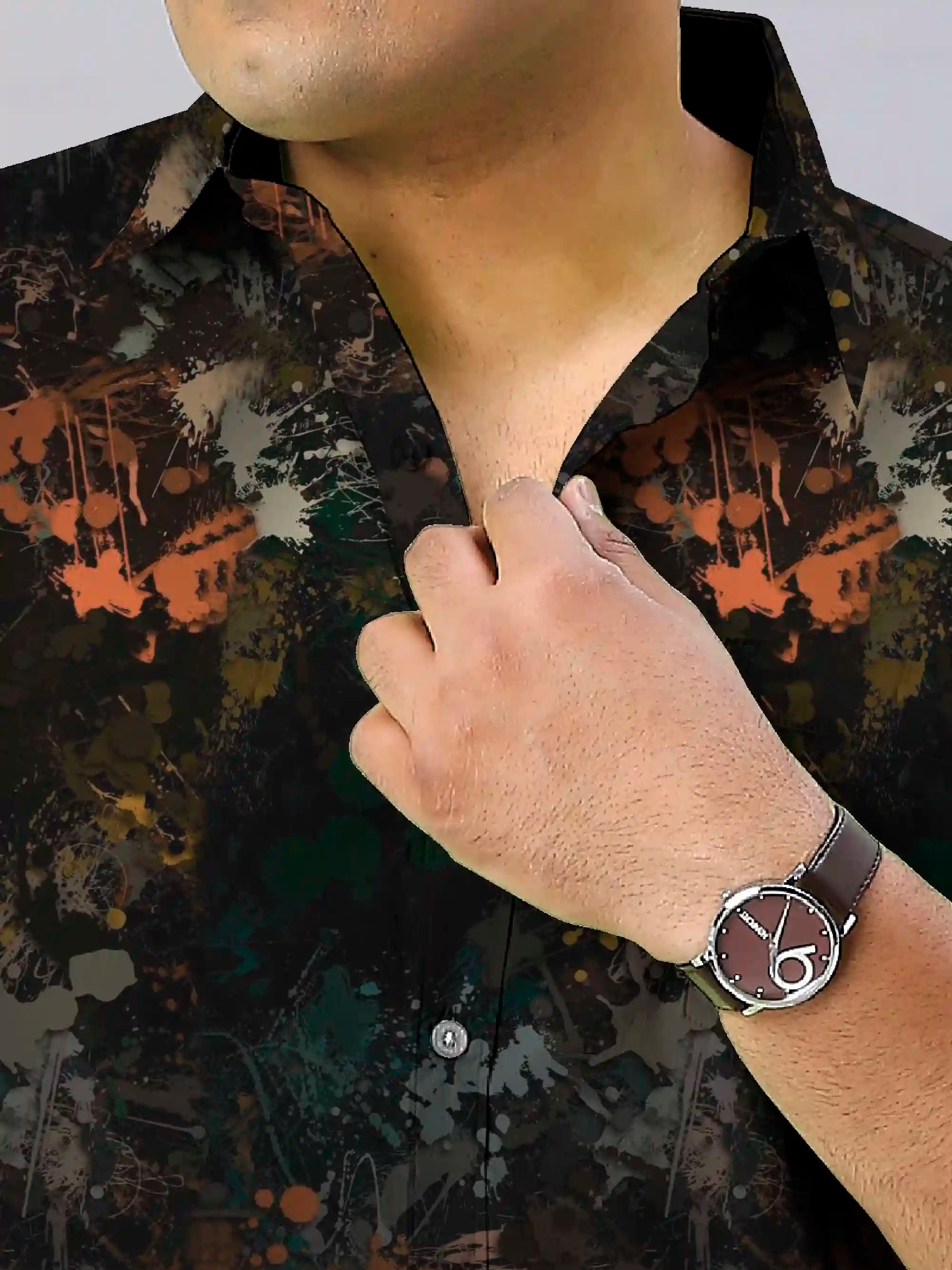 Splatter Digital Printed Men's Plus Size Full Sleeve Shirt