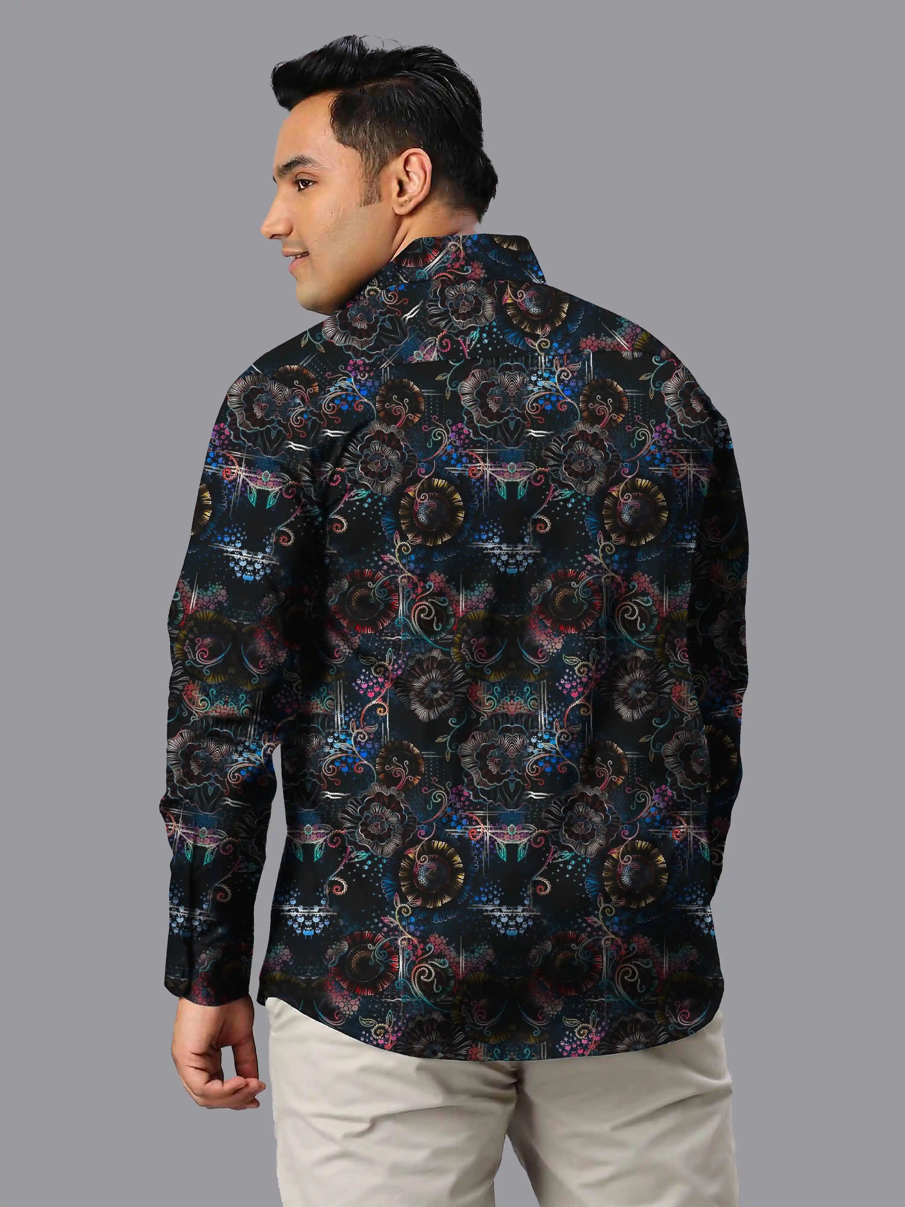 Vibrant Floral Printed Men's Plus Size Full Sleeve Shirt
