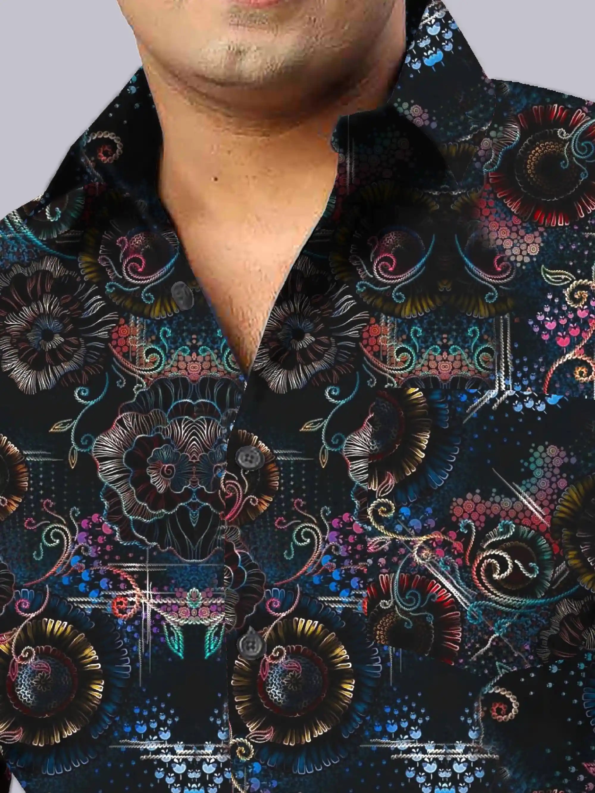 Vibrant Floral Printed Men's Plus Size Full Sleeve Shirt
