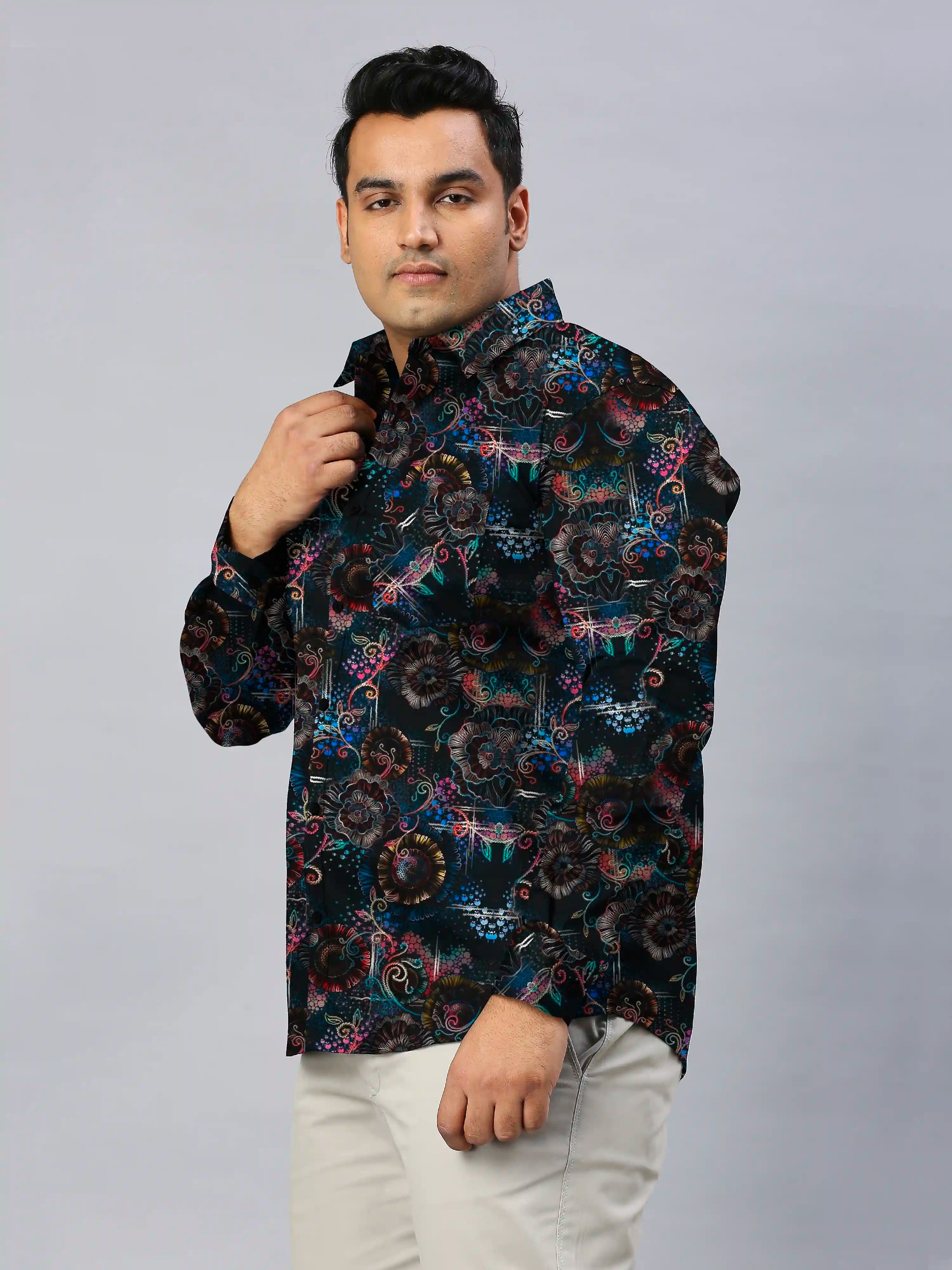 Vibrant Floral Printed Men's Plus Size Full Sleeve Shirt