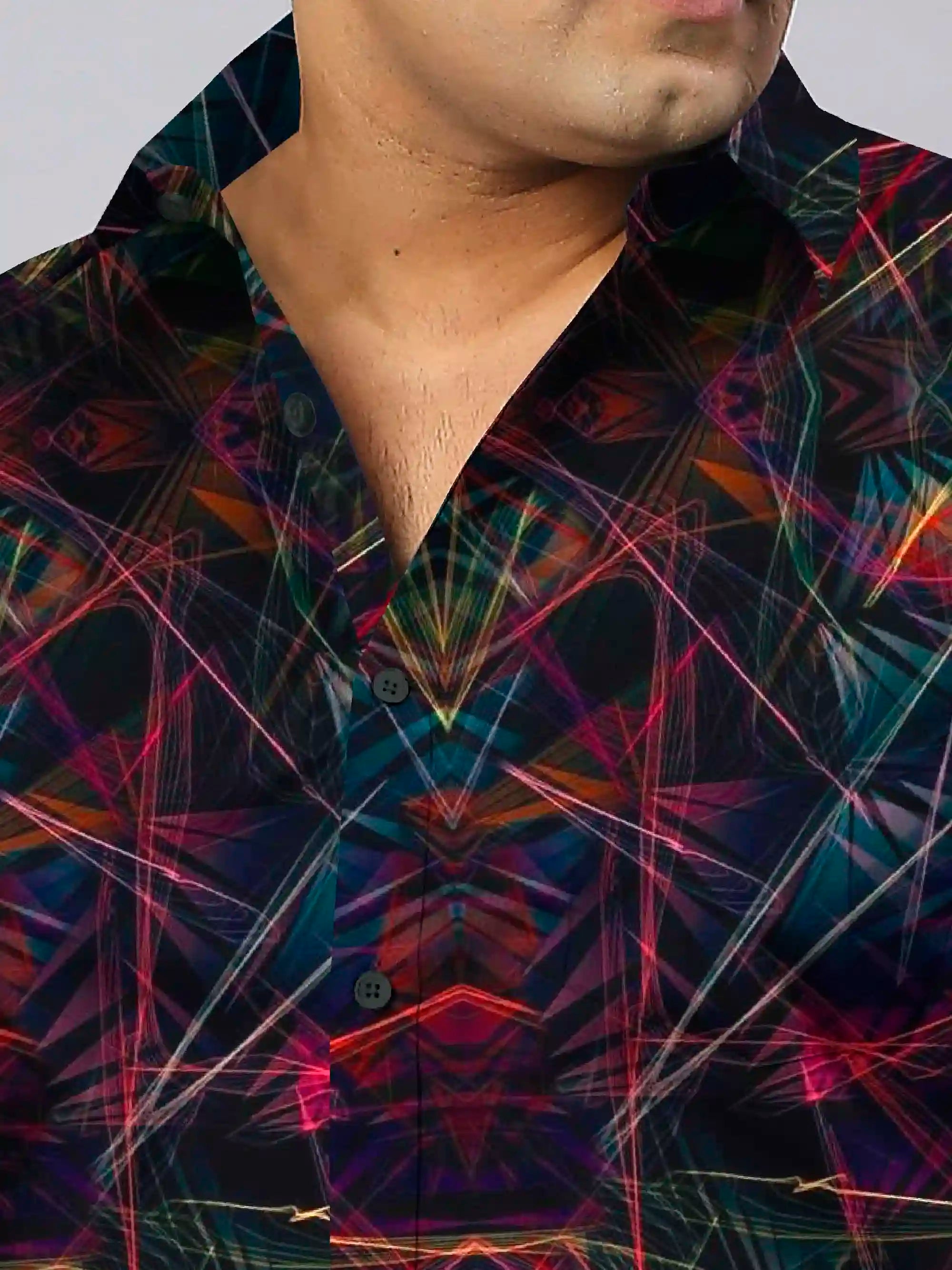 Digital Art Lines Printed Men's Plus Size Full Sleeve Shirt