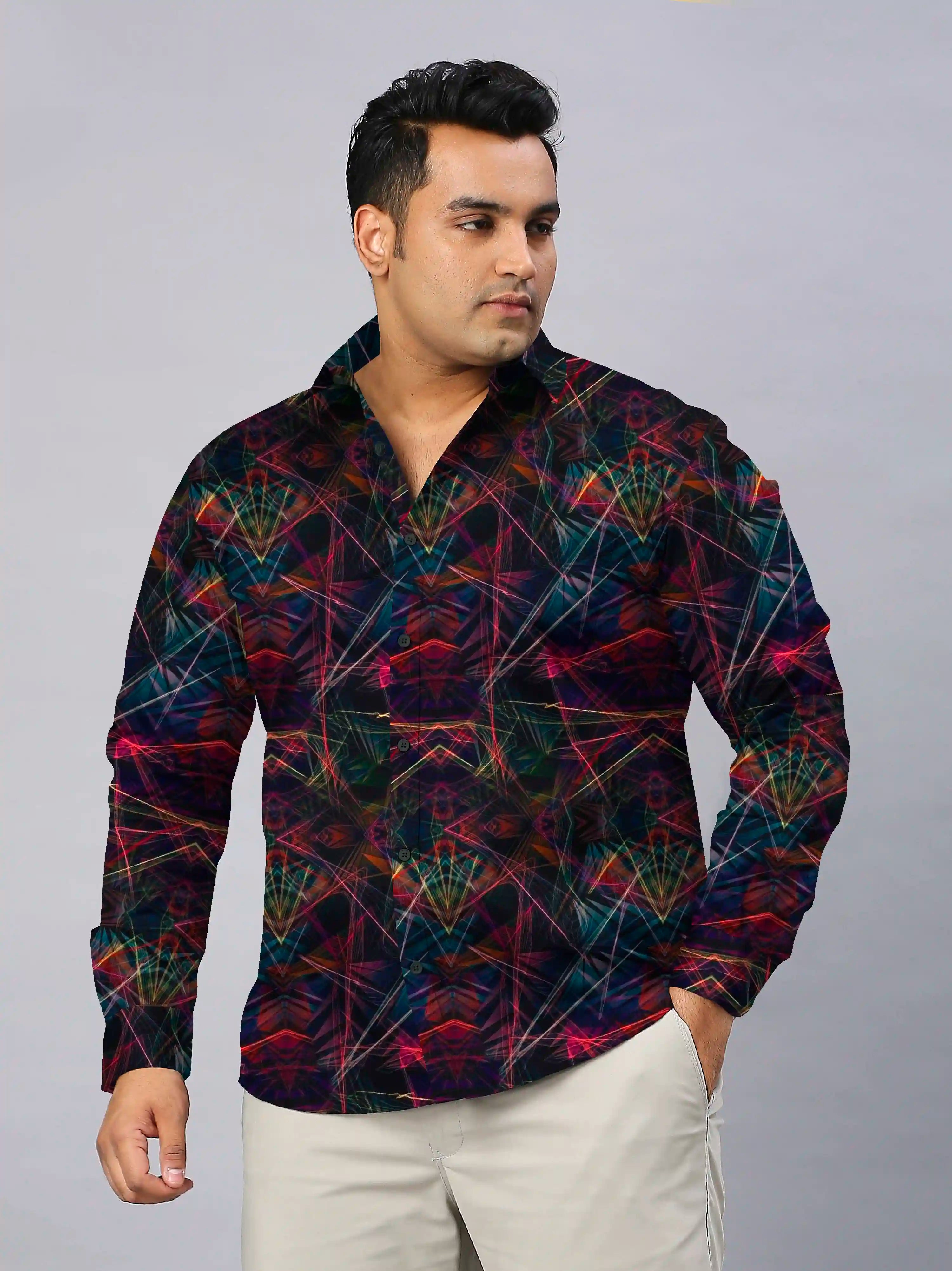 Digital Art Lines Printed Men's Plus Size Full Sleeve Shirt