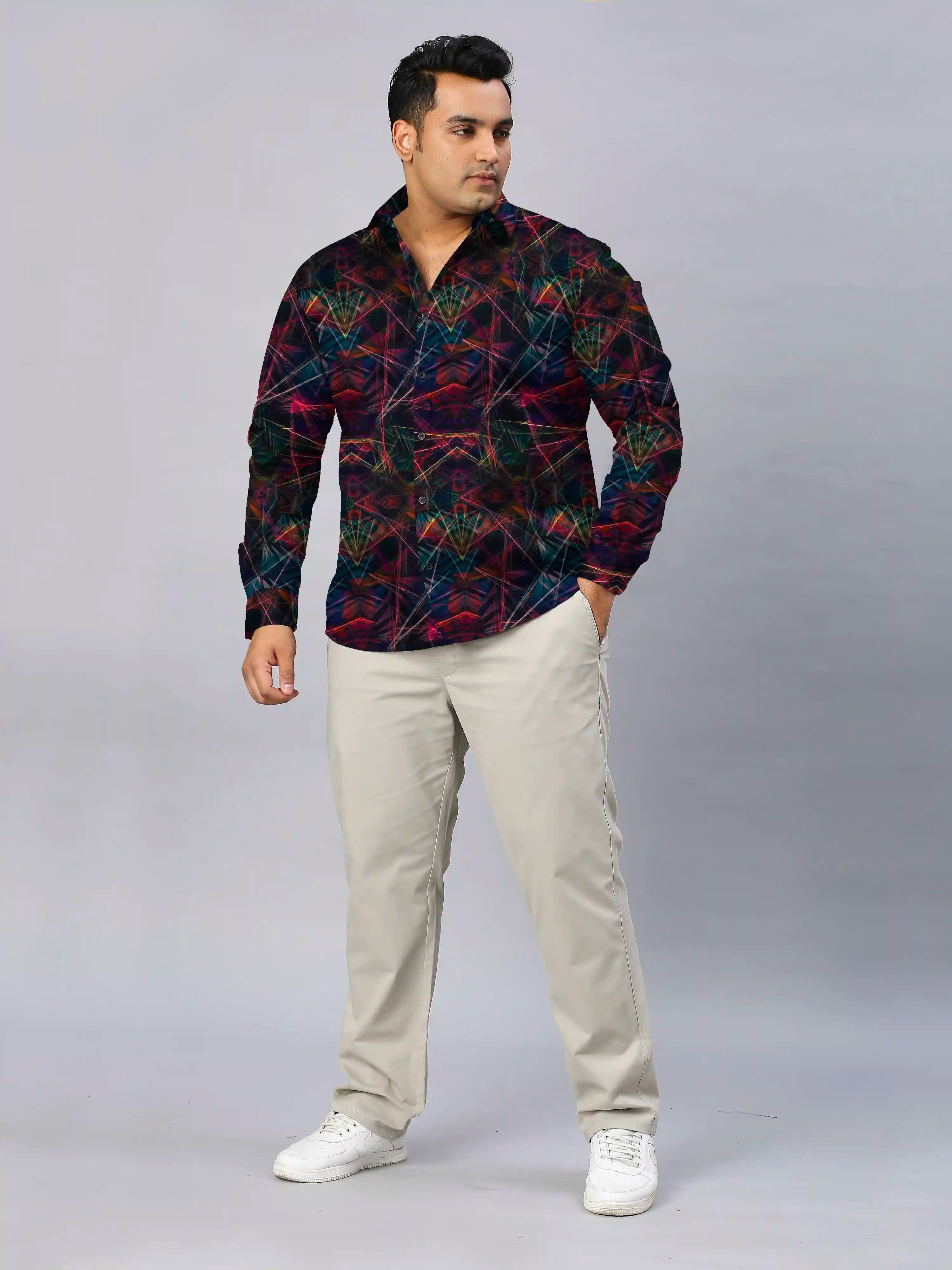 Digital Art Lines Printed Men's Plus Size Full Sleeve Shirt