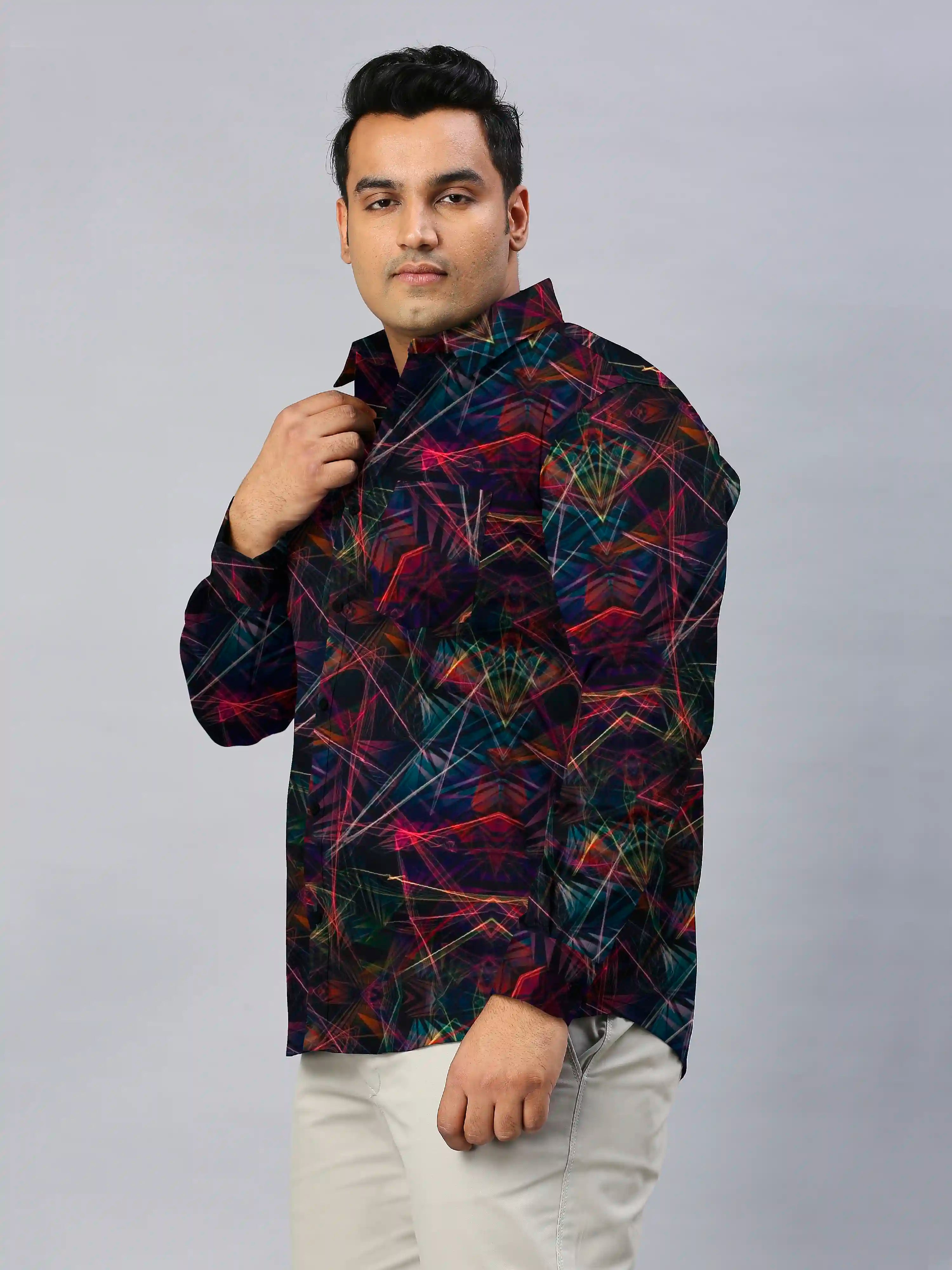 Digital Art Lines Printed Men's Plus Size Full Sleeve Shirt