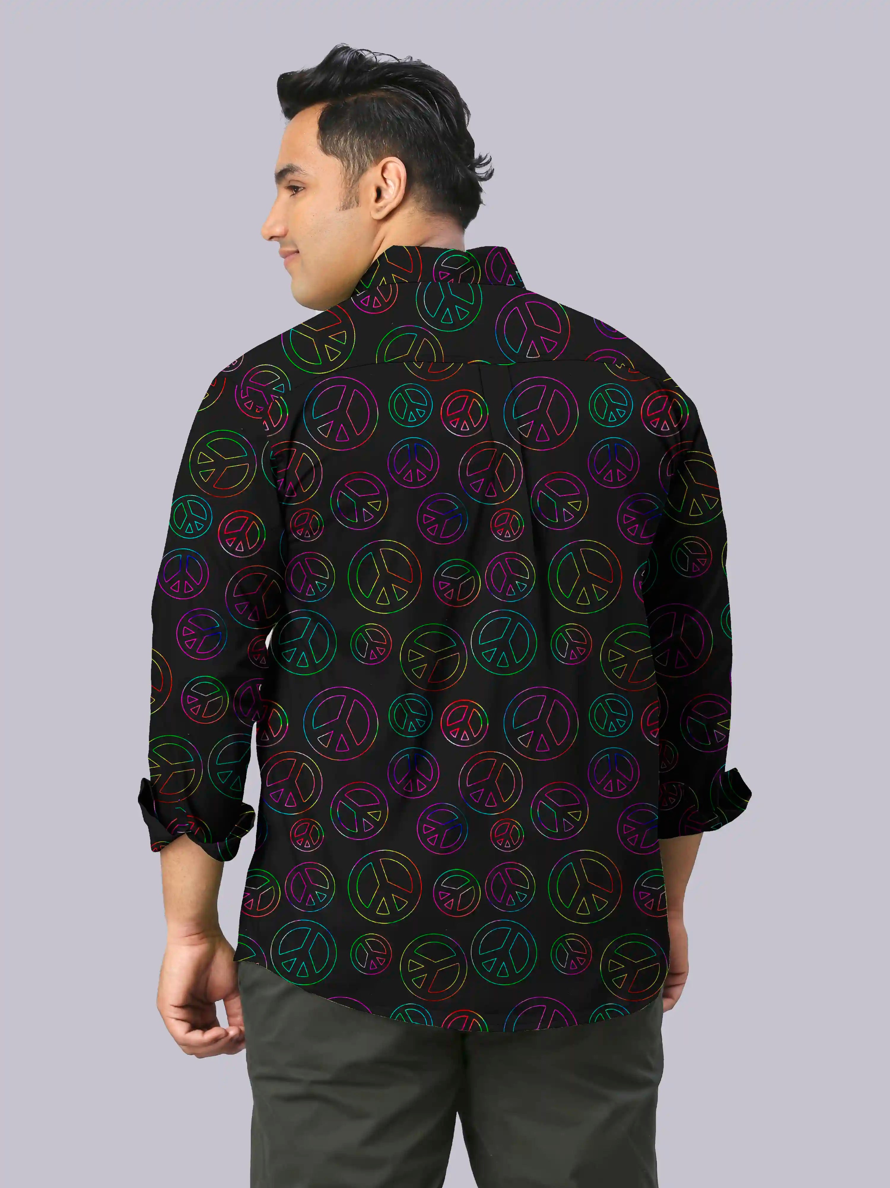 Peace Symbol Digital Printed Men's Plus Size Full Sleeve Shirt