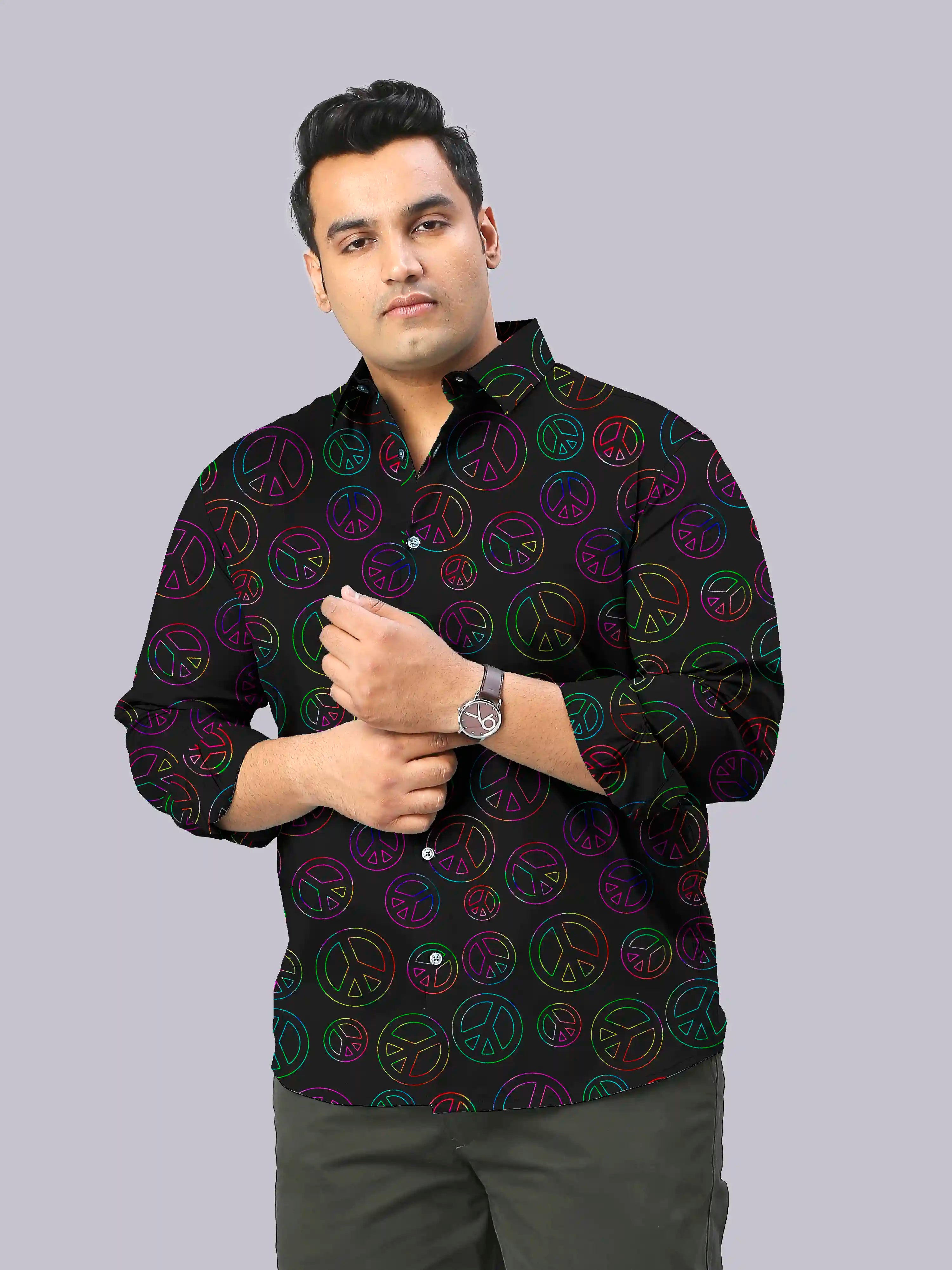 Peace Symbol Digital Printed Men's Plus Size Full Sleeve Shirt